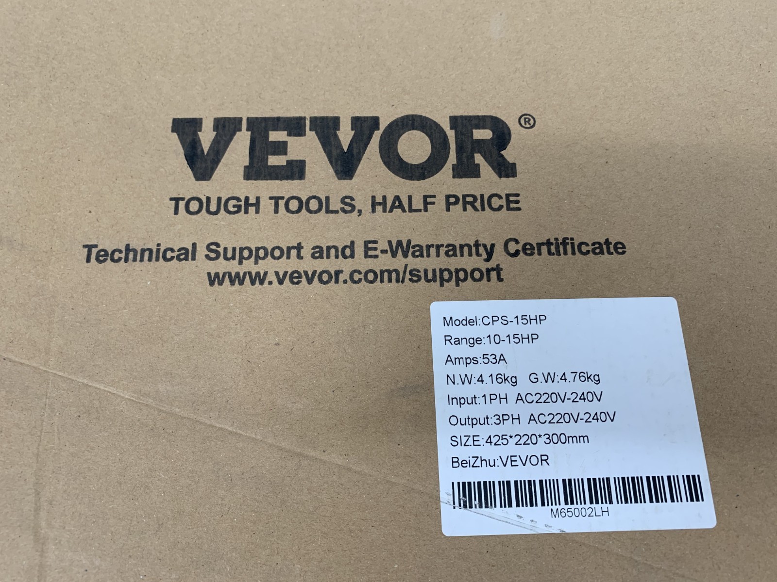 Vevor CPS-15HP 3PH Digit Phase Converter Shifter 15HP 11.25kW 53A 220-240V Input