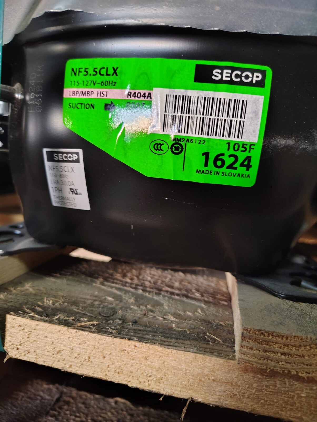 Secop NF5.5CLX R404a R507 Refrigeration Compressor LBP 1624 BTU MBP 115V 1/3 HP