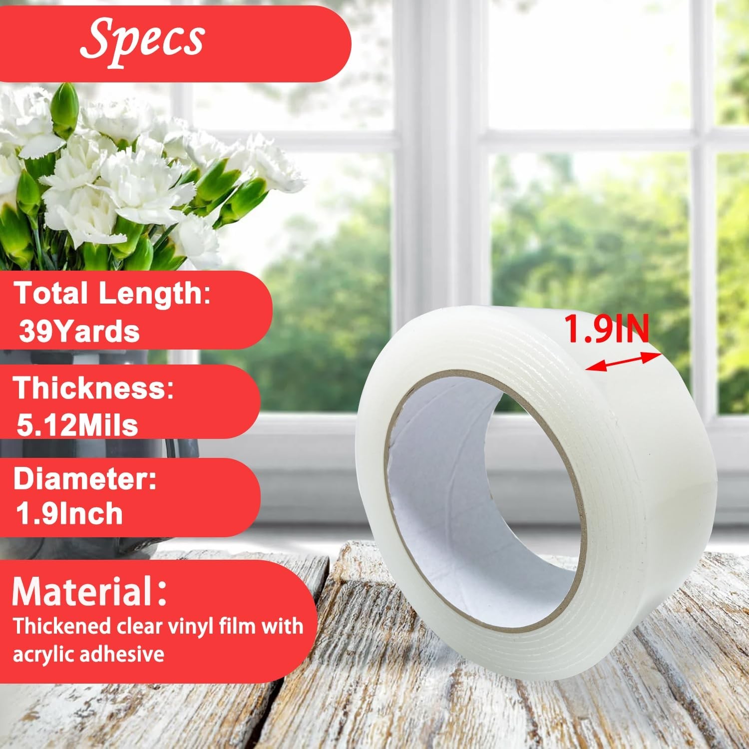 1.9IN X 117FT (39Y) Transparent Weather Stripping Tape, Weather Sealing Tape,…