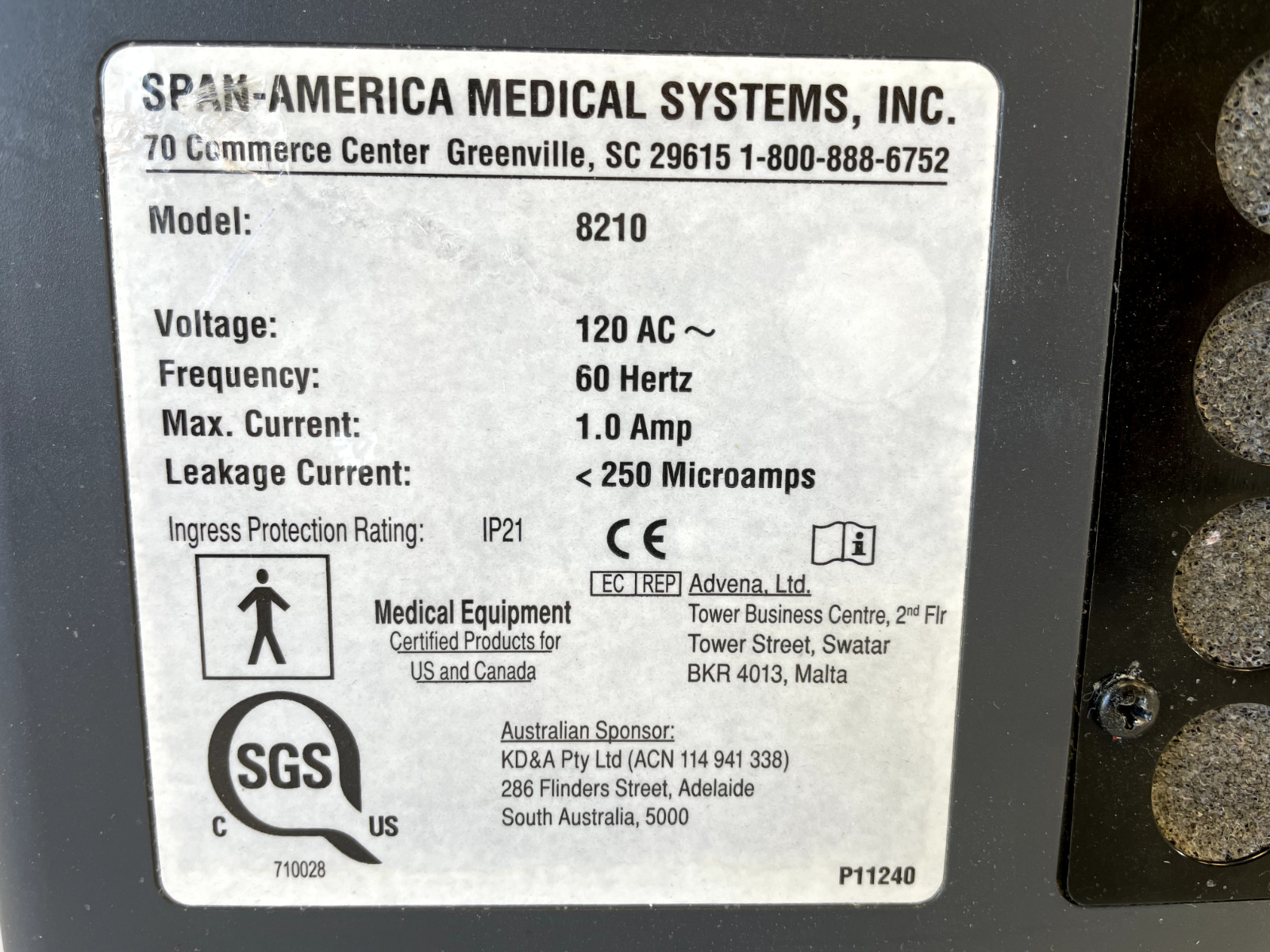 Span America Pressure Guard Easy Air LR 8210 Control Box w/Hospital Grade Power