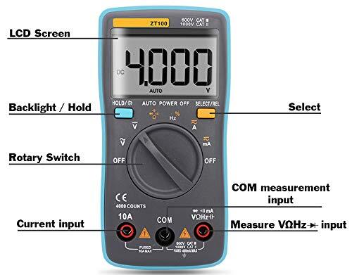 Auto-Ranging Digital Multimeter with 4000 Counts and Backlit LCD Display, Mea…