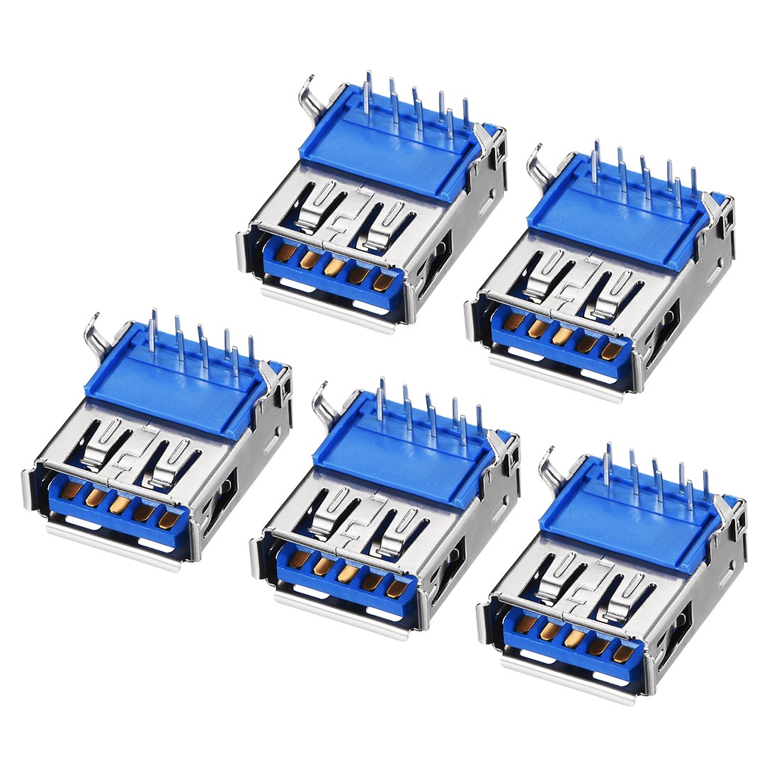 5 x PCB USB Connector Type-A 3.0 Female Jack 9 Pin Bend Foot 90 Degree
