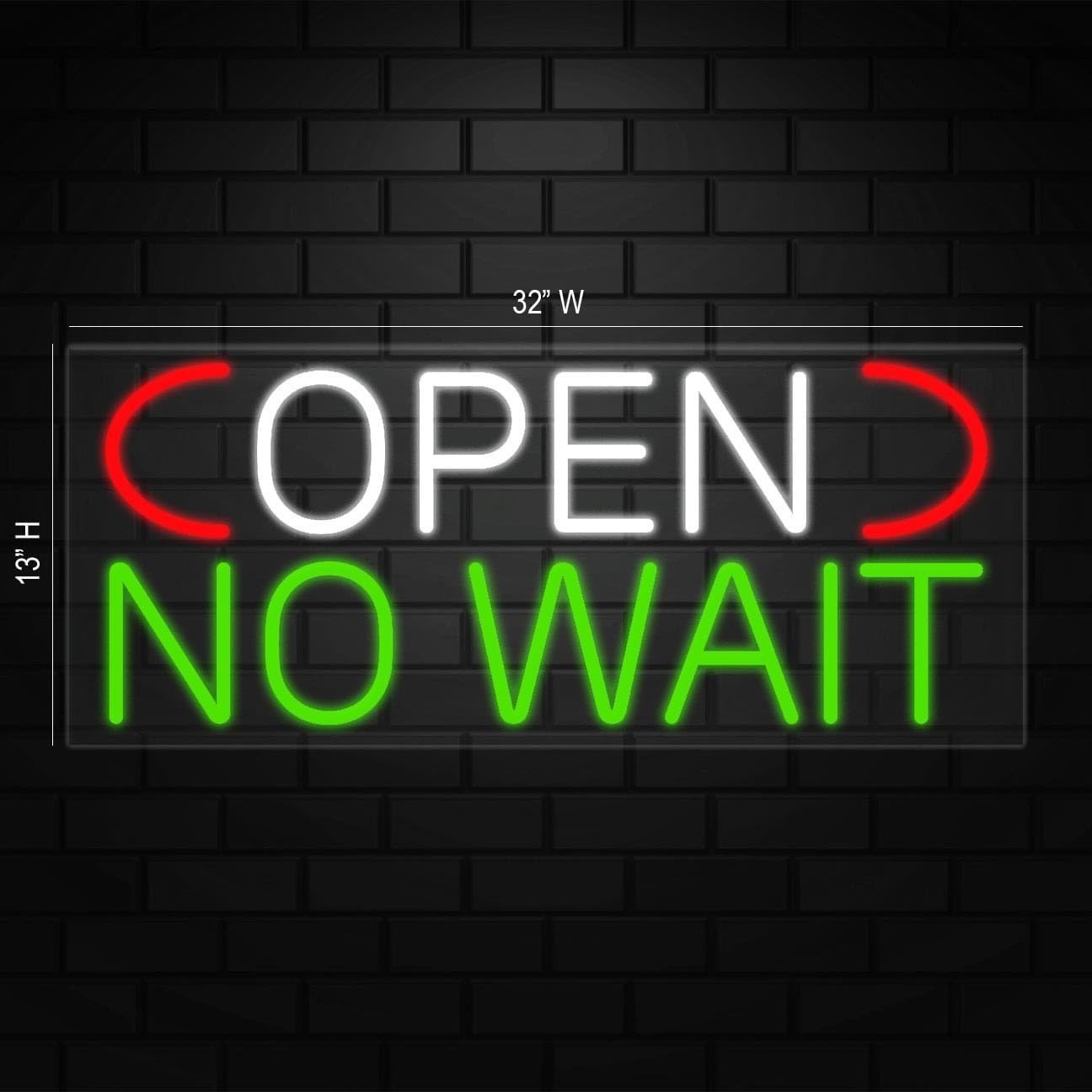 Open No Wait Sign for Business Displays | LED Flex Neon | 32″W x 13″H x 1″D