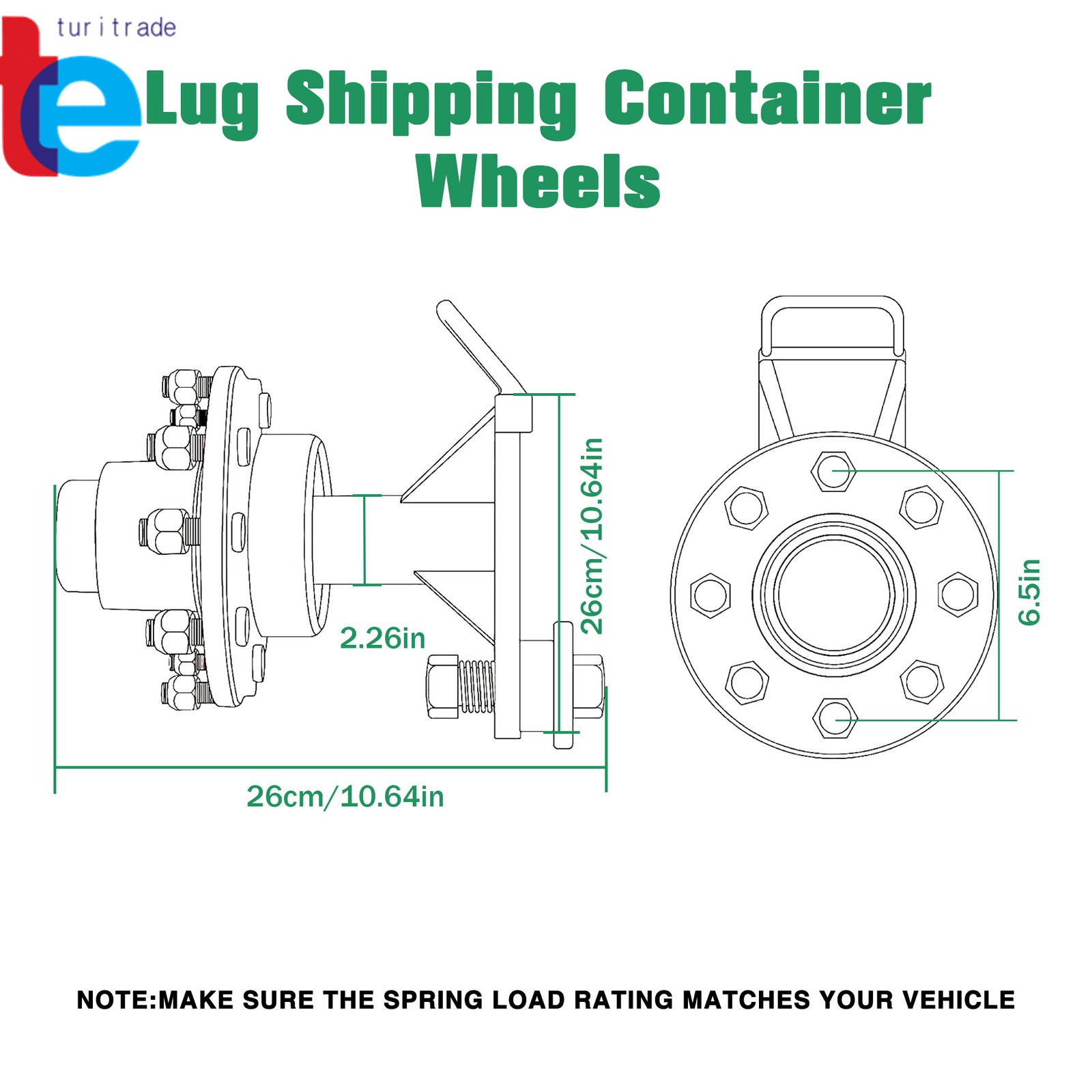 Bolt-On Spindle Kit Shipping Container Wheels with Handle 8×6.5 Lug