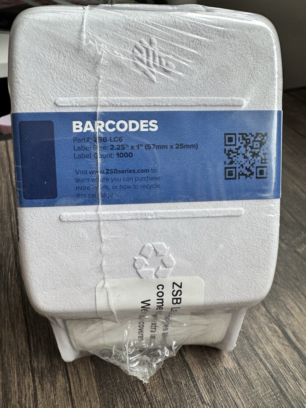 Zebra Barcode Label Cartridge 2.25” x 1” 1000 Labels Per Roll, Part# ZSB-LC6