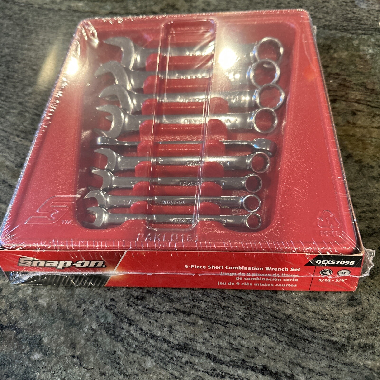 Snap On oexs709b 5/16-3/4” 9 pc short combination sae wrench set sealed