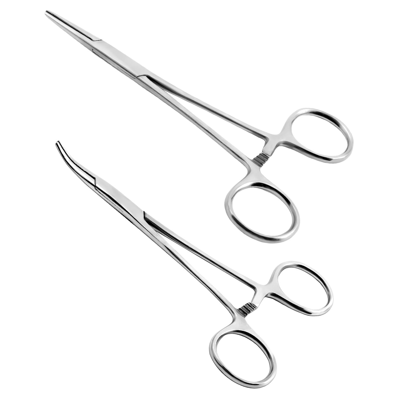 Ainiv 2 PCS Hemostat Curved and Straight Self-Locking Fishing Forceps, 5″ | S…