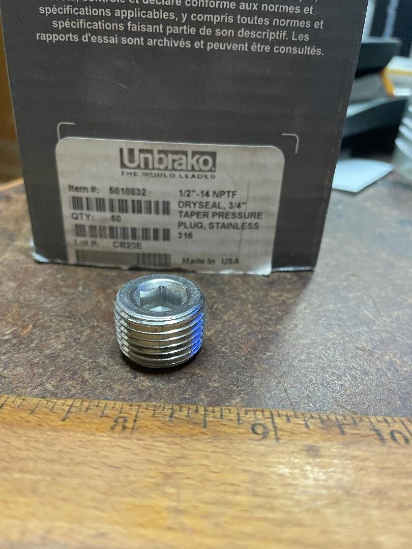 Unbrako - ½” Dryseal Stainless Steel Pressure Plug – P/N: 5010832 (NOS)