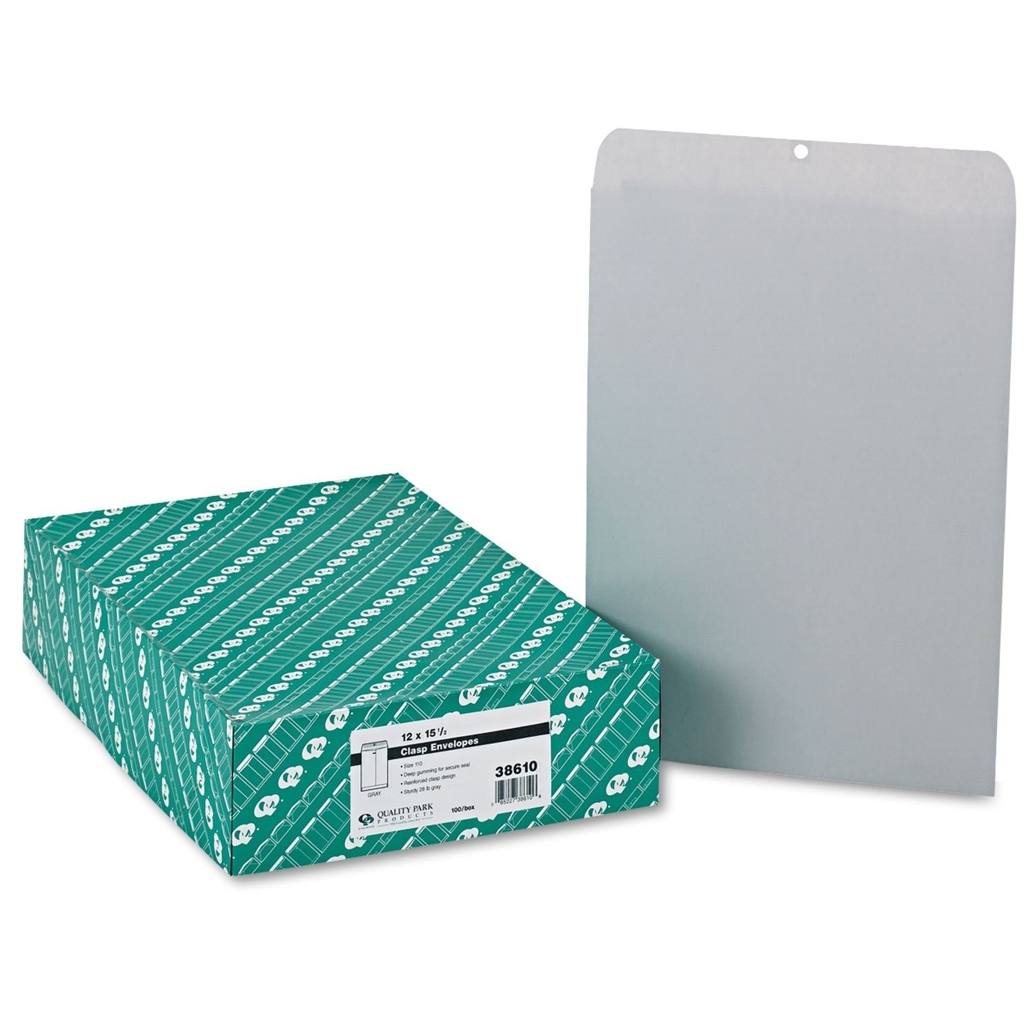 Quality Park 38610 Clasp Envelope, 12 x 15 1/2, 28lb, Executive Gray, 100/Box