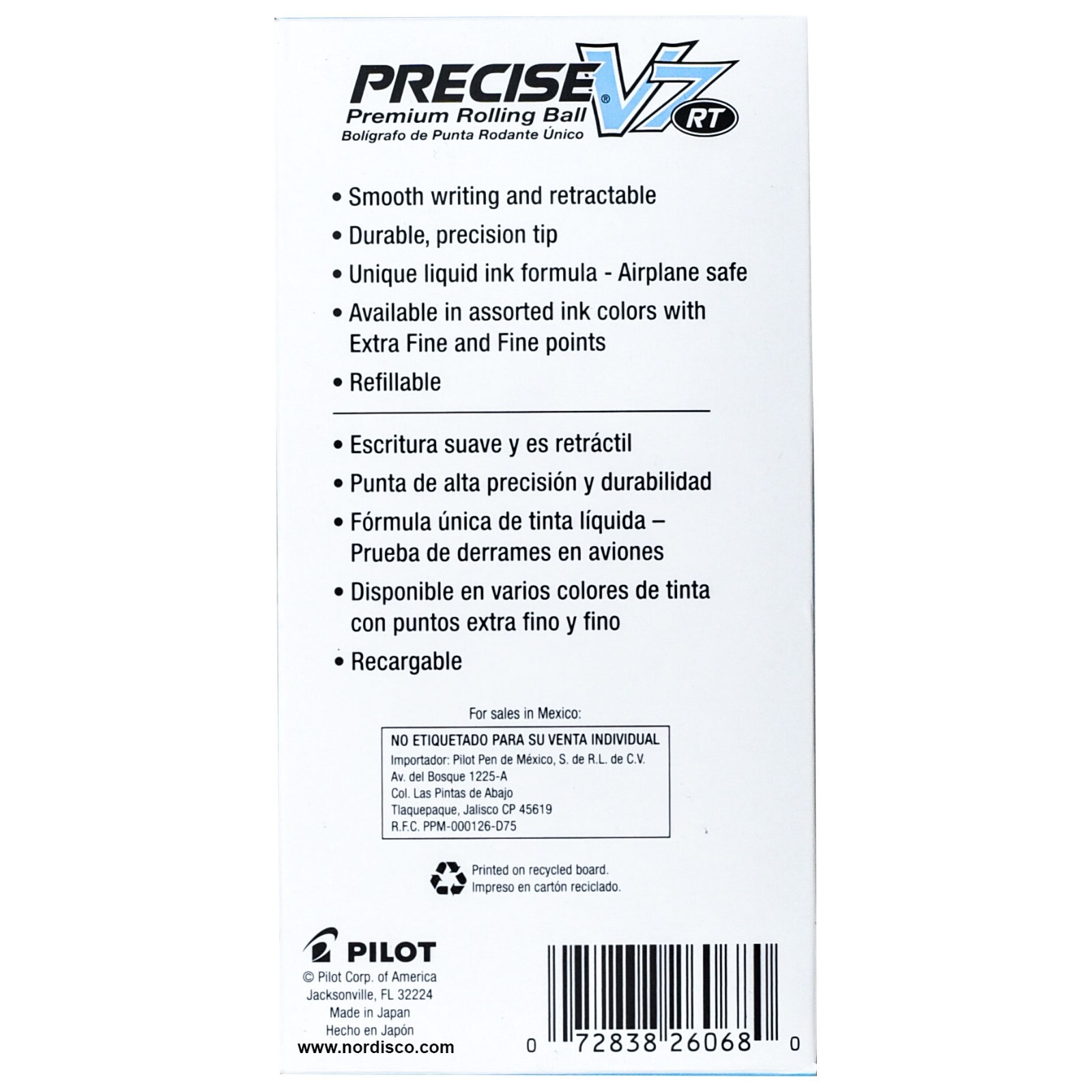 Pilot Precise V7 RT, 3 Pens With 4 Packs of Refills, Blue Ink, 0.7mm Fine Point