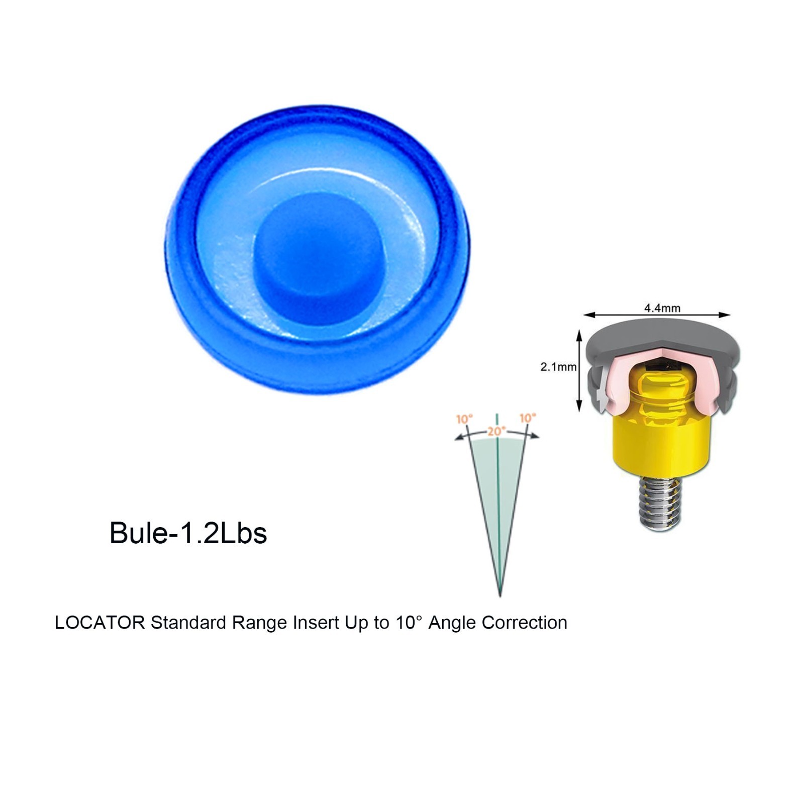 US Dental fit ZEST locator Male Cap Inserts Standard Angle Range 20°-1.2/2.4lbs
