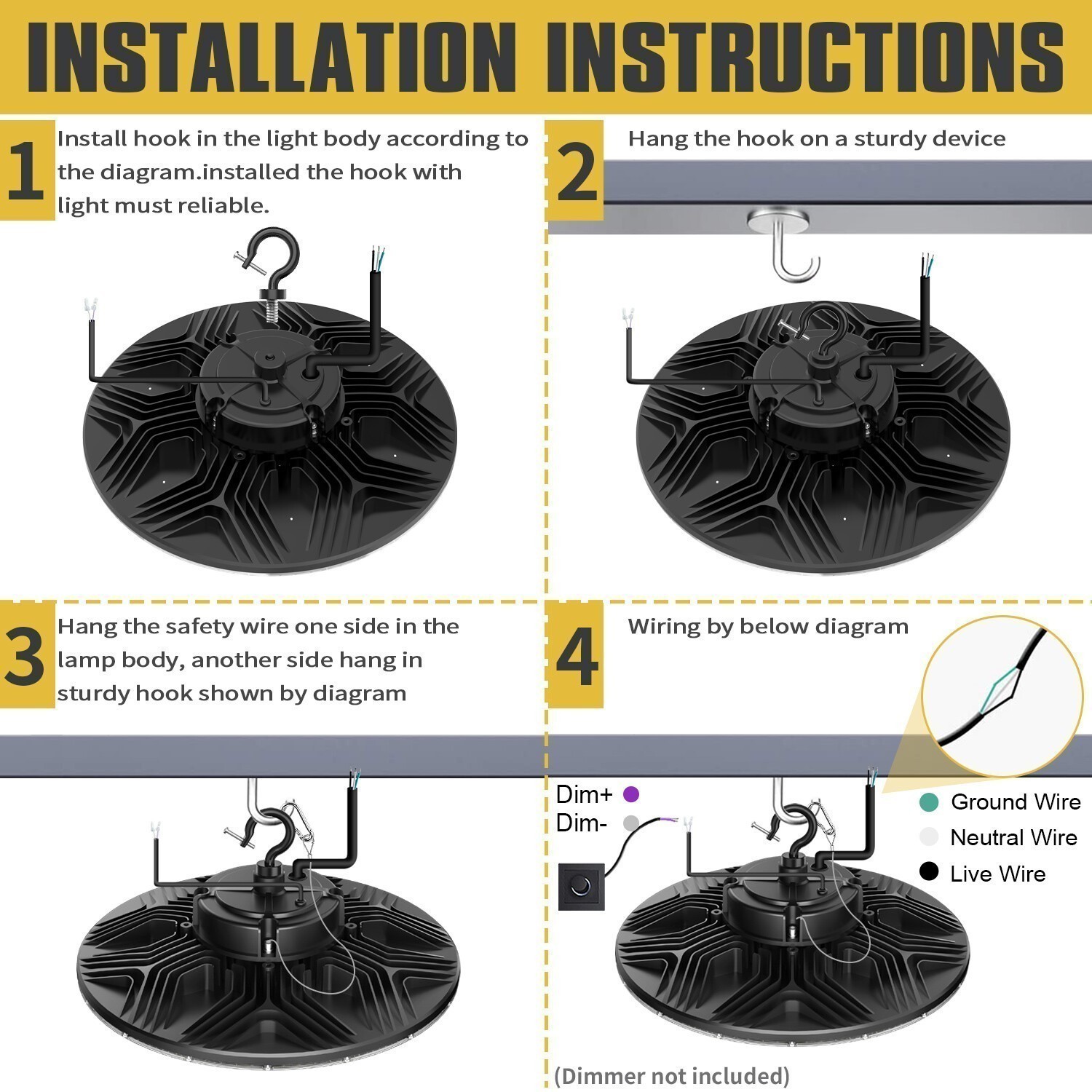 2 Pack 22500lm (Eqv.650W MH/HPS) LED High Bay Light Fixture 150W Commercial Lamp