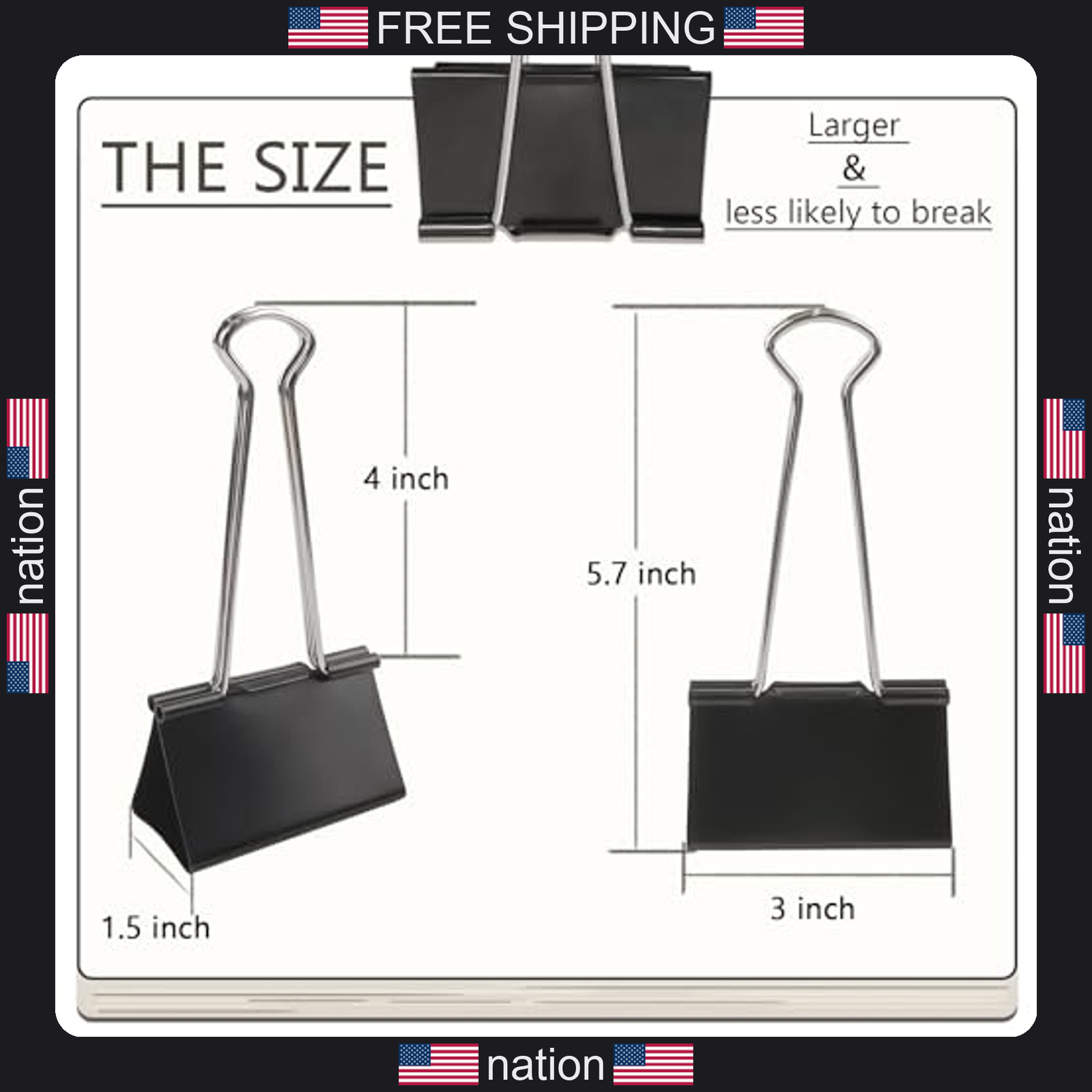 Dstelin 3-inch heavy-duty black binder clips 8-pack office organization