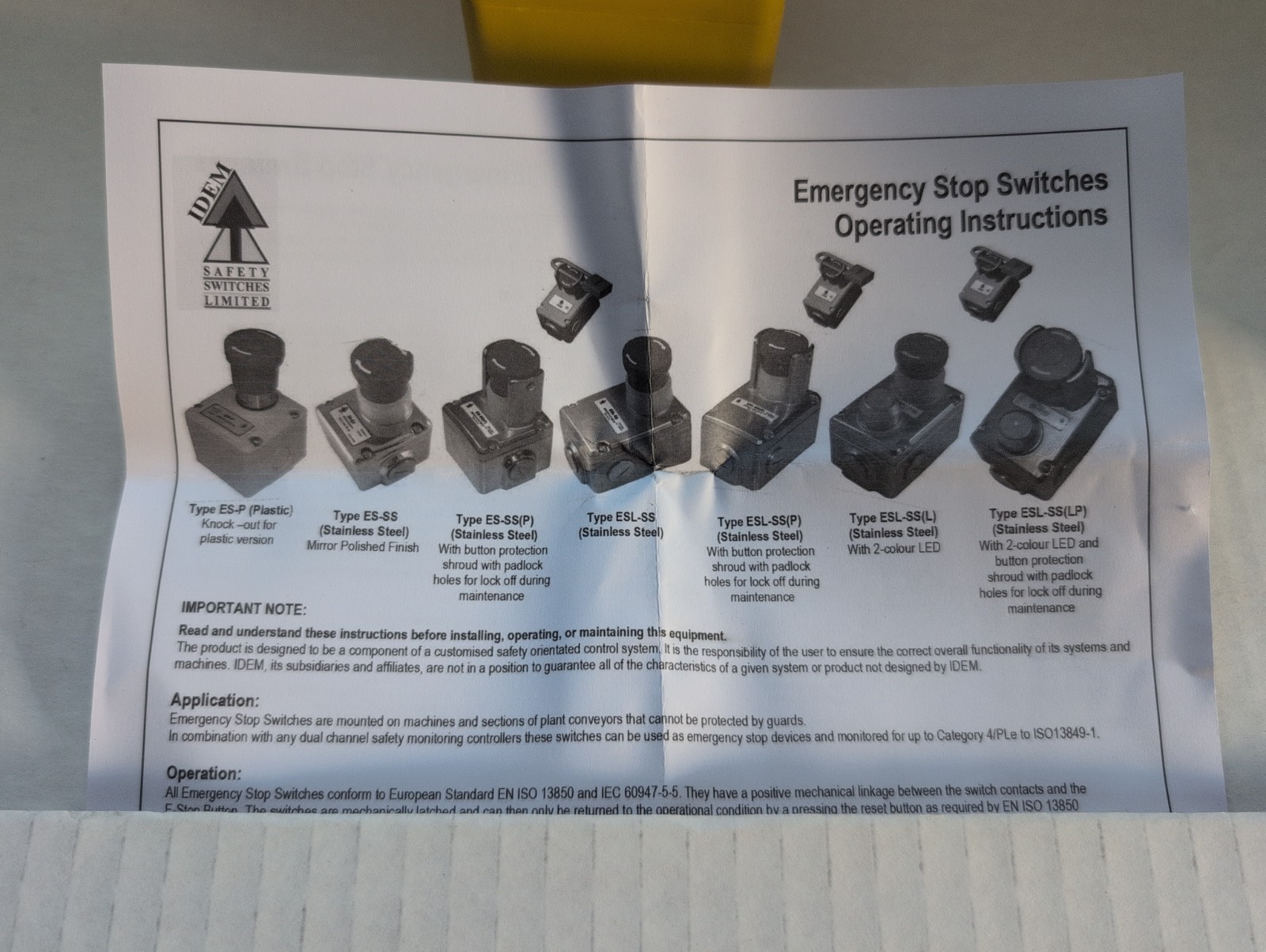 IDEM ES-P-230001 Emergency Stop Device Push Button Station