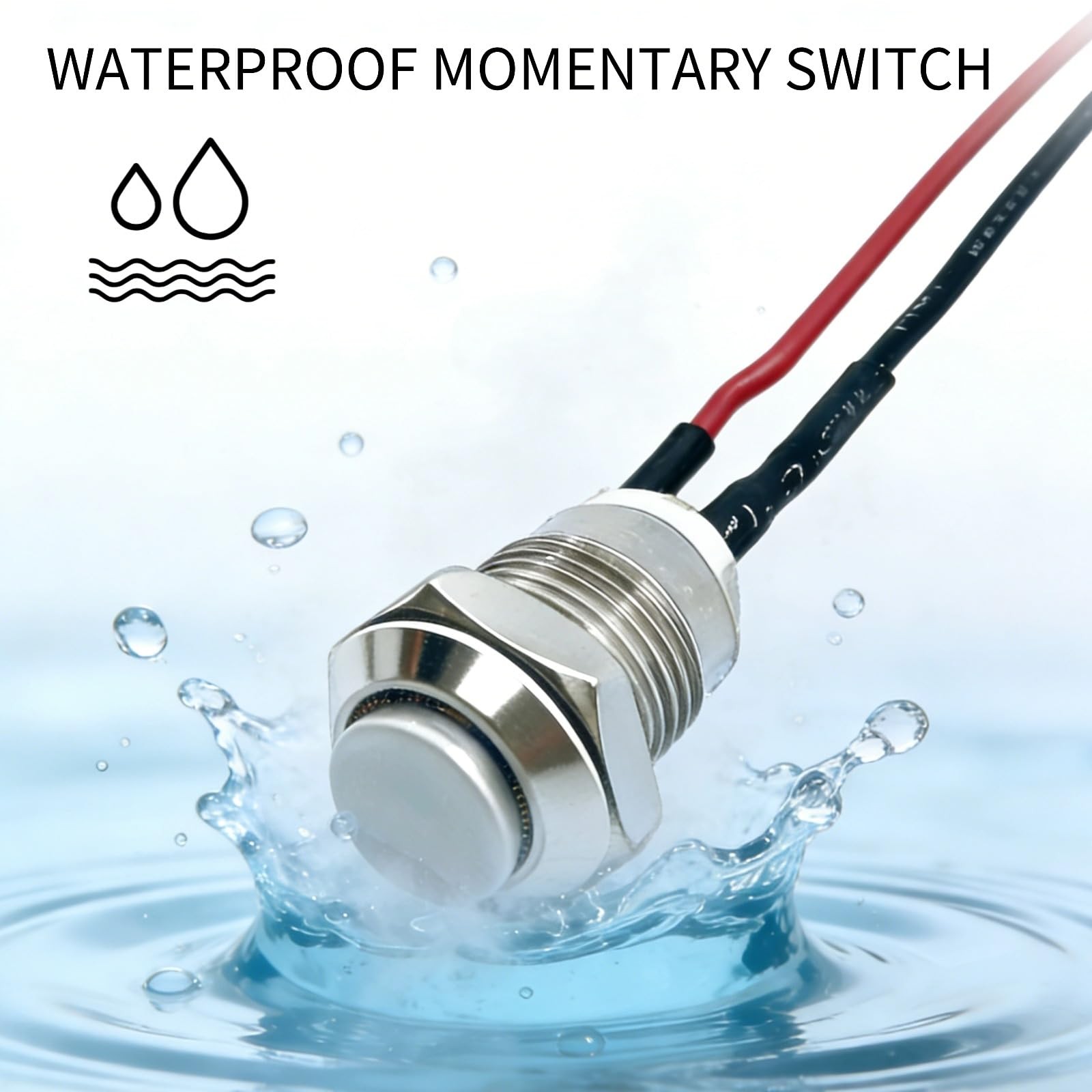 12mm Momentary Push Button Switch, Waterproof Metal High Head, Pre-Wired