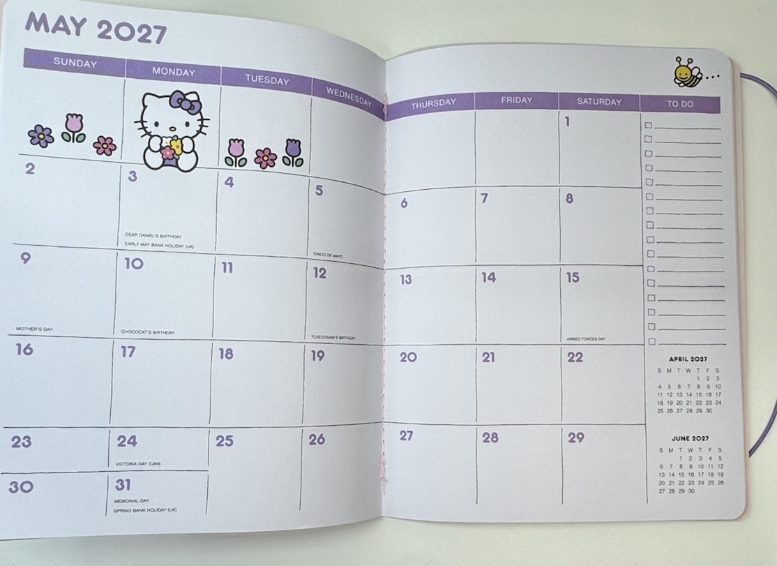 2026 – 2027 Sanrio HELLO KITTY 17 Months Monthly Planner Pink Size MEDIUM