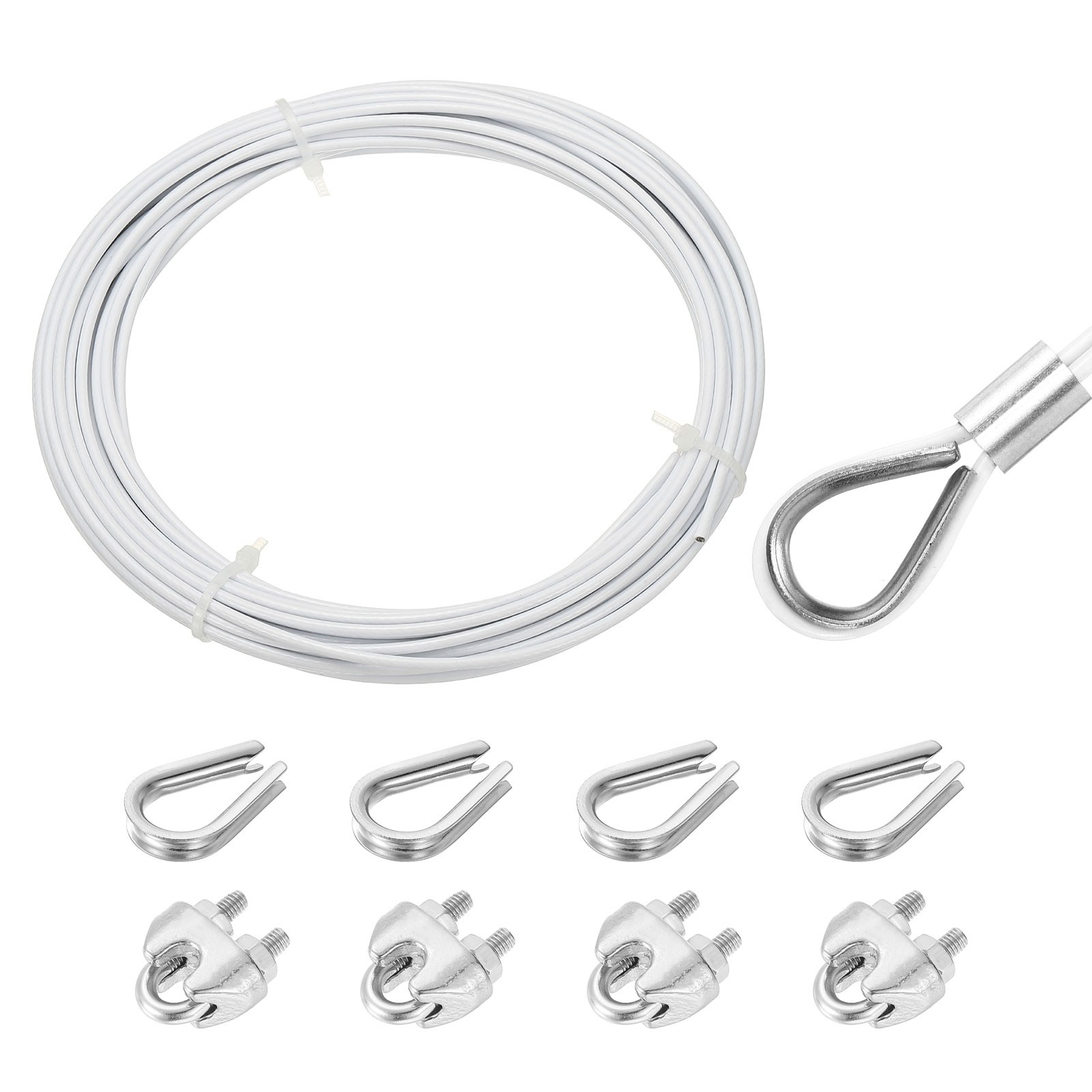 33Ft(10M) Wire Rope Stainless Steel Cable 1/12″ 4pcs Screw Chuck & Thimble White