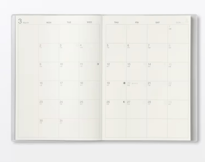 NEW Muji 2026 Monthly Weekly Planner White-Gray 2026.03-2027. 04