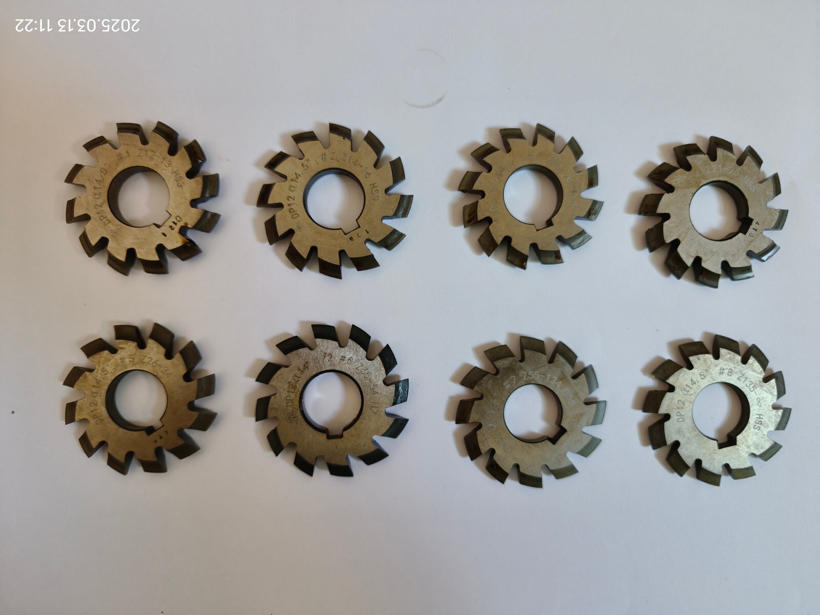 14.5° Involute Gear Cutter DP8 DP10 DP16 DP20 DP22 PA14-1/2 HSS 8H New 8pcs/Set