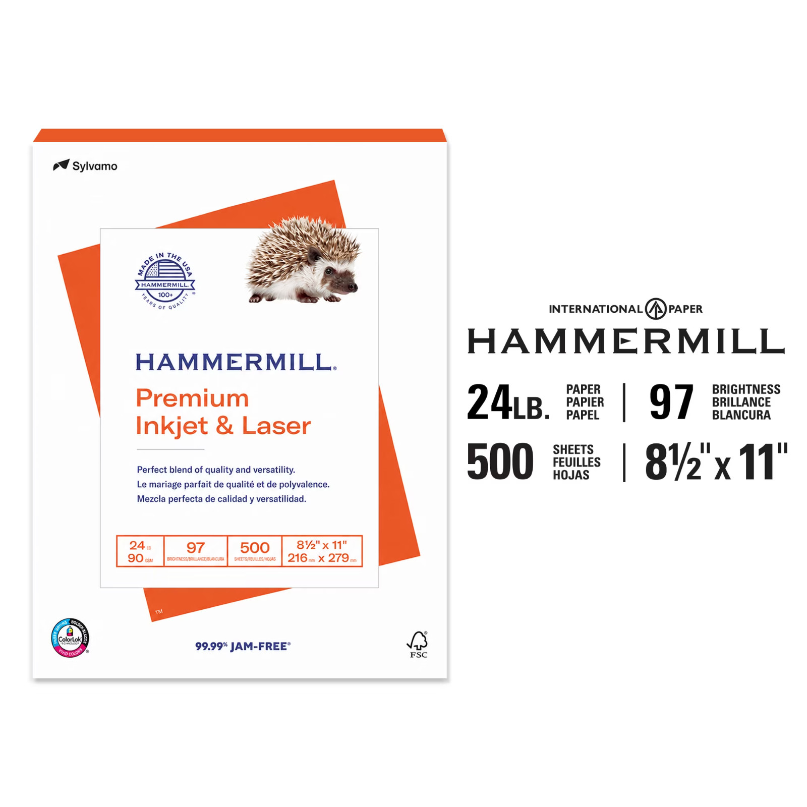 Hammermill Premium Printer Paper, 24lb, 8.5×11, White, 1 Ream (500 Sheets),
