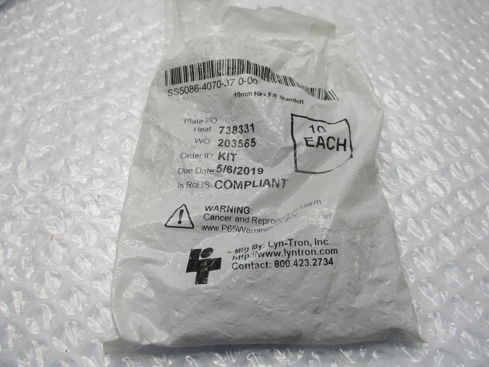 LYN-TRON INC SS5086-4070-37.0-00 F/F STANDOFF PKG OF 10 NSMP