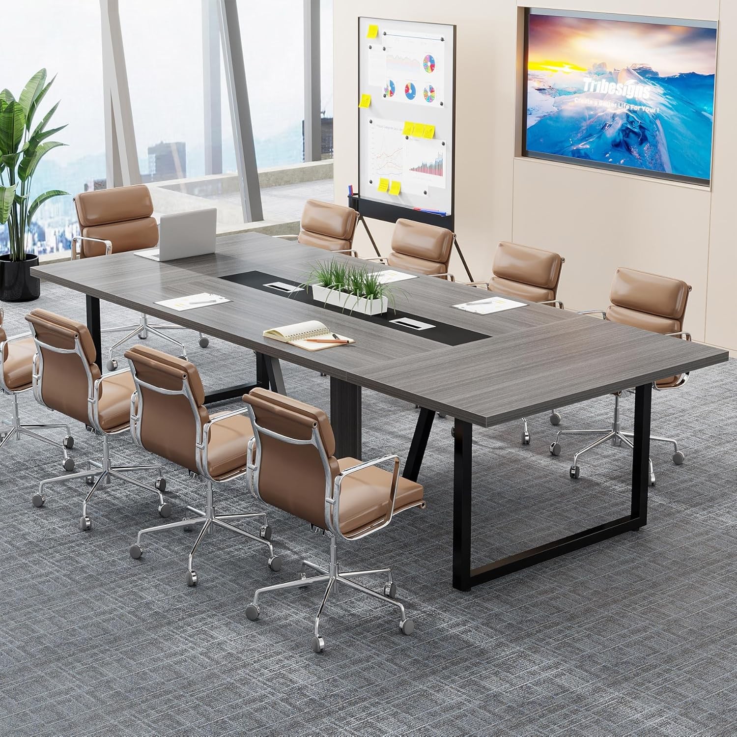8ft Conference Table for 10 People Modern Large Meeting Podcast Table for Office