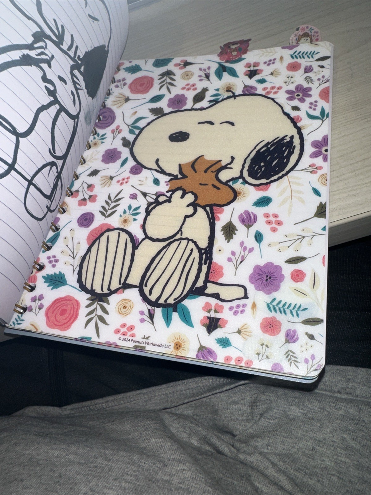 Peanuts Notebook Spiral Journal 8.25″ Snoopy Charlie Brown Purple Flowers w/Div