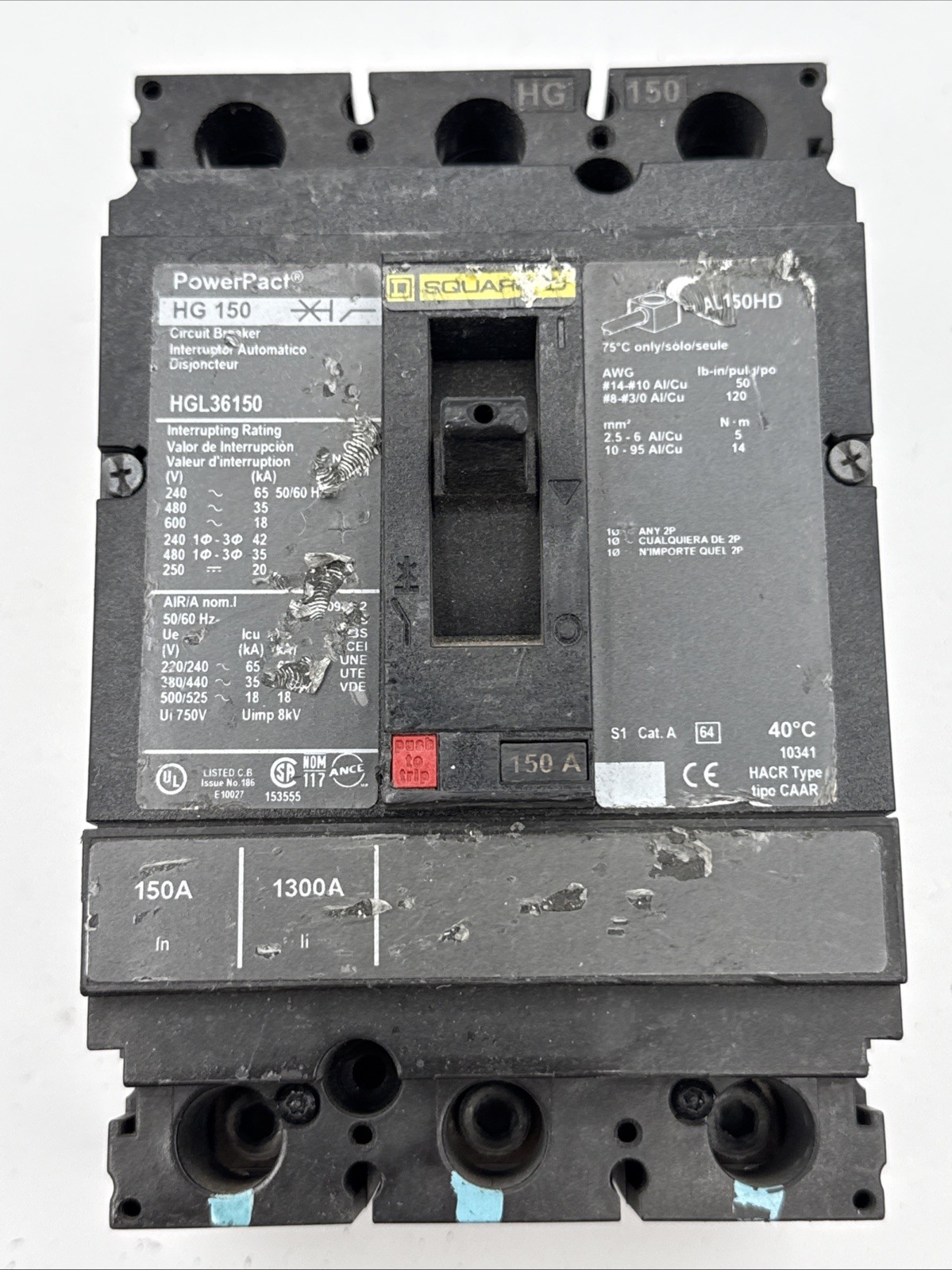 HGL36150 Square D Circuit Breaker 150A 3P 600V