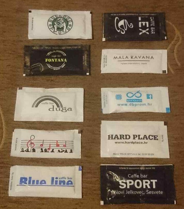 Set of 10 Different Unused Coffee & Tea Sugar Packets Bags from ZAGREB, Croatia