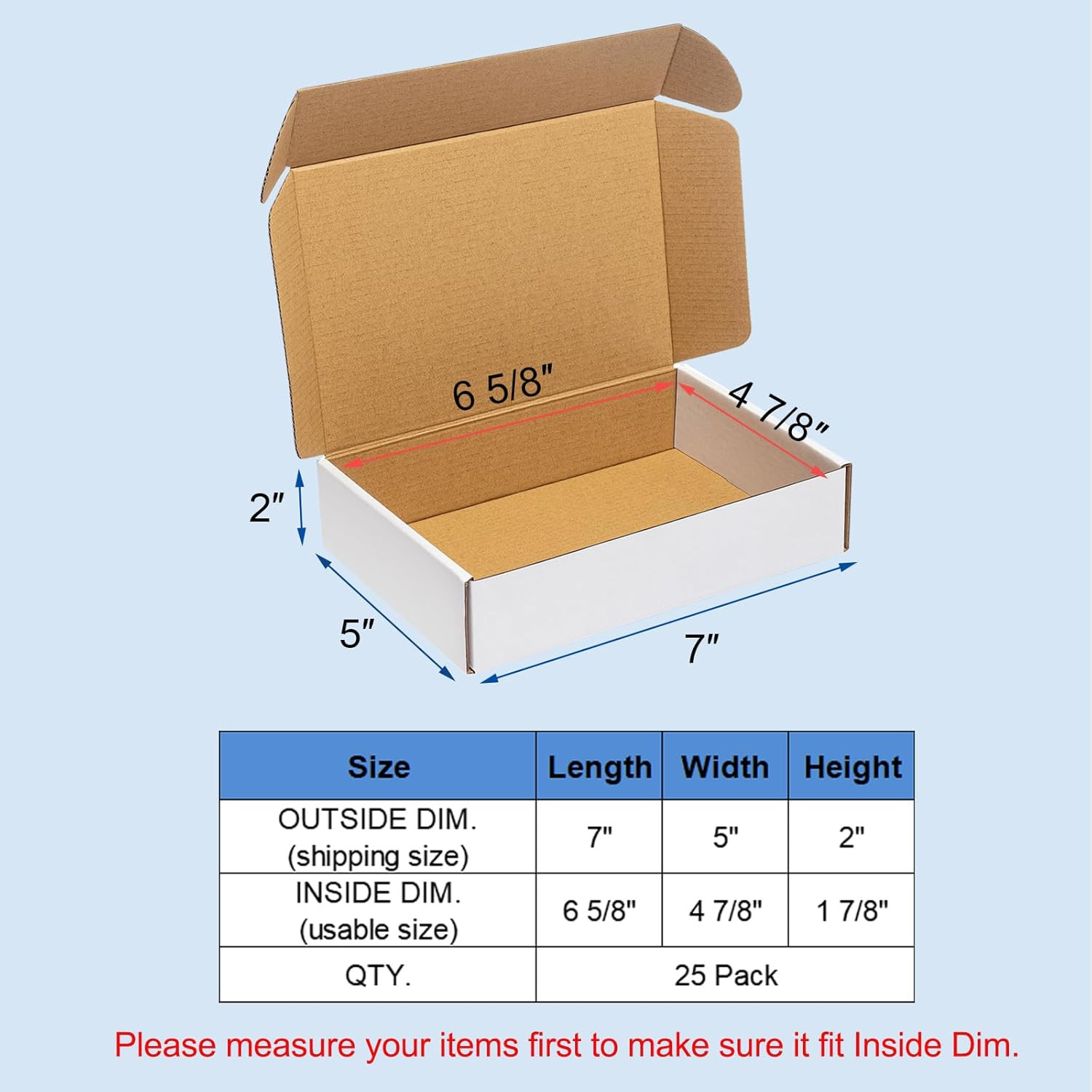 Wowxyz Shipping Boxes 7x5x2″ 25 Pack – White Corrugated Cardboard Box Mailers fo