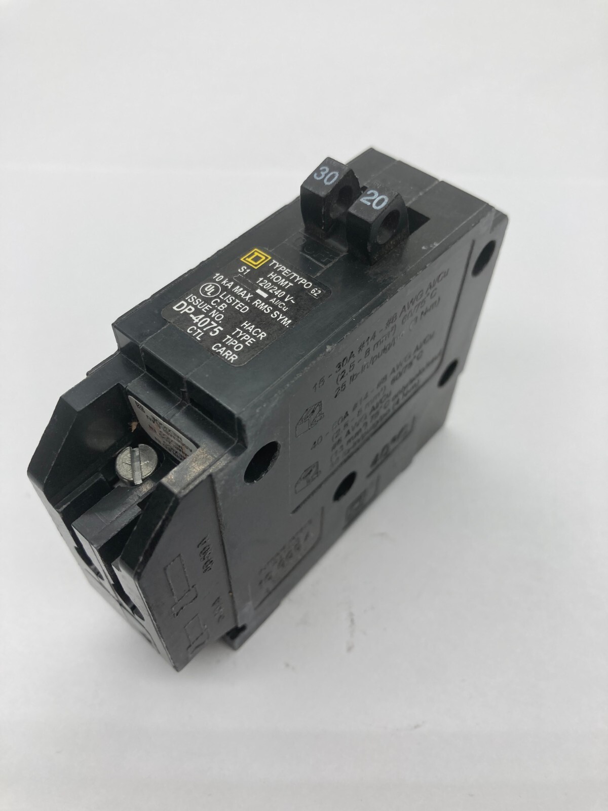 HOMT3020 Homeline Two 1 Pole 30/20 Amp 120V AC Type HOMT Plug In Tandem Breaker