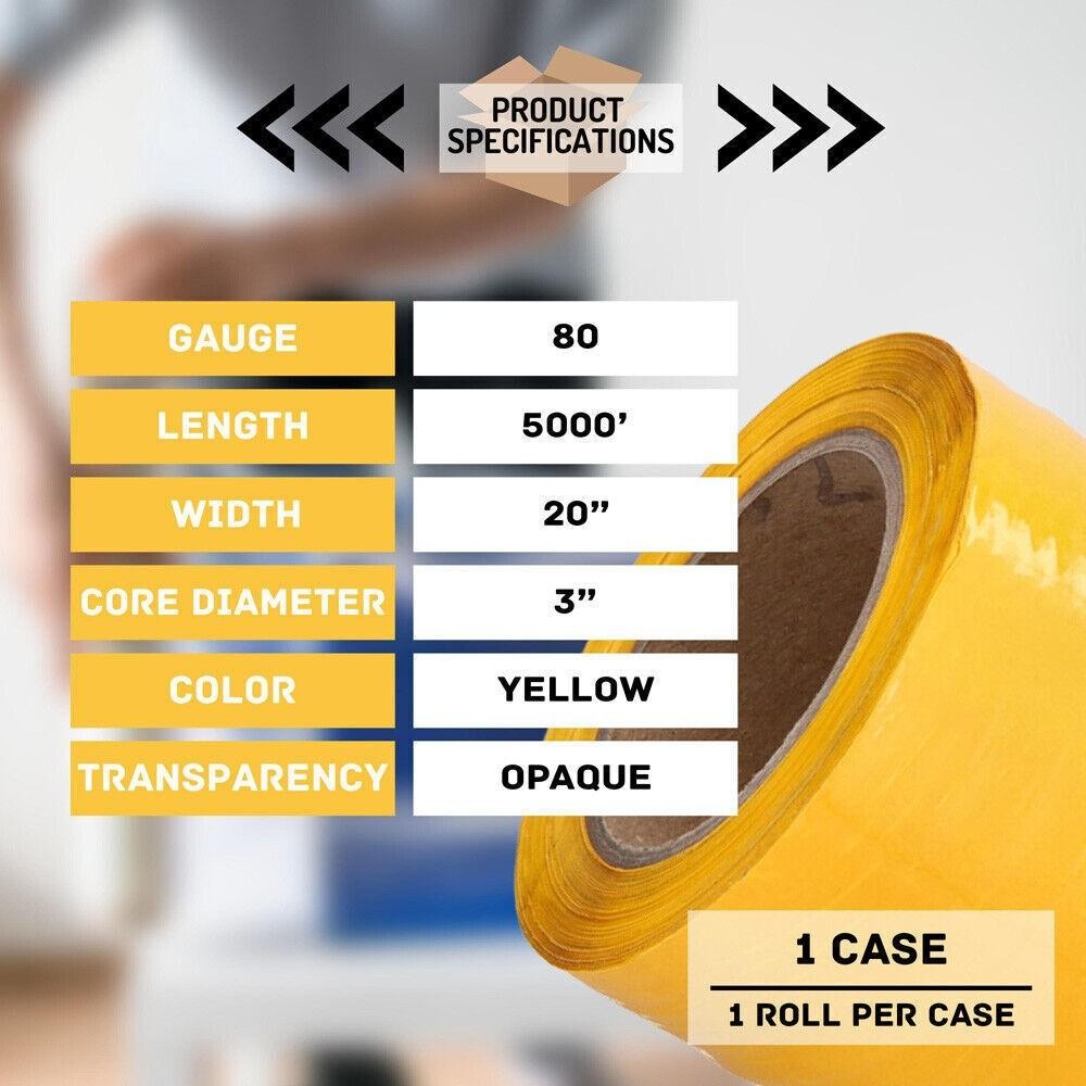 Machine Stretch Wrap 20″ x 5000′ 80 Gauge Dark Yellow Shrink Flim 1 Roll