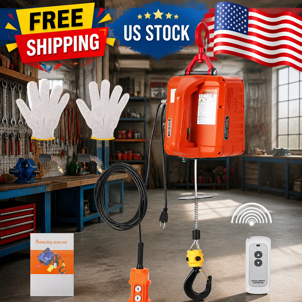3-in-1 Electric Winch 1100 lbs Capacity, 1500W 120V Power, 25ft Lift Hoist