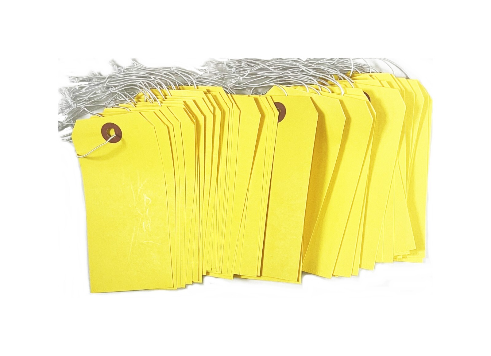 100 of 4 3/4″ x 2 3/8″ Yellow Inventory Tags with ELASTIC Stretchable String