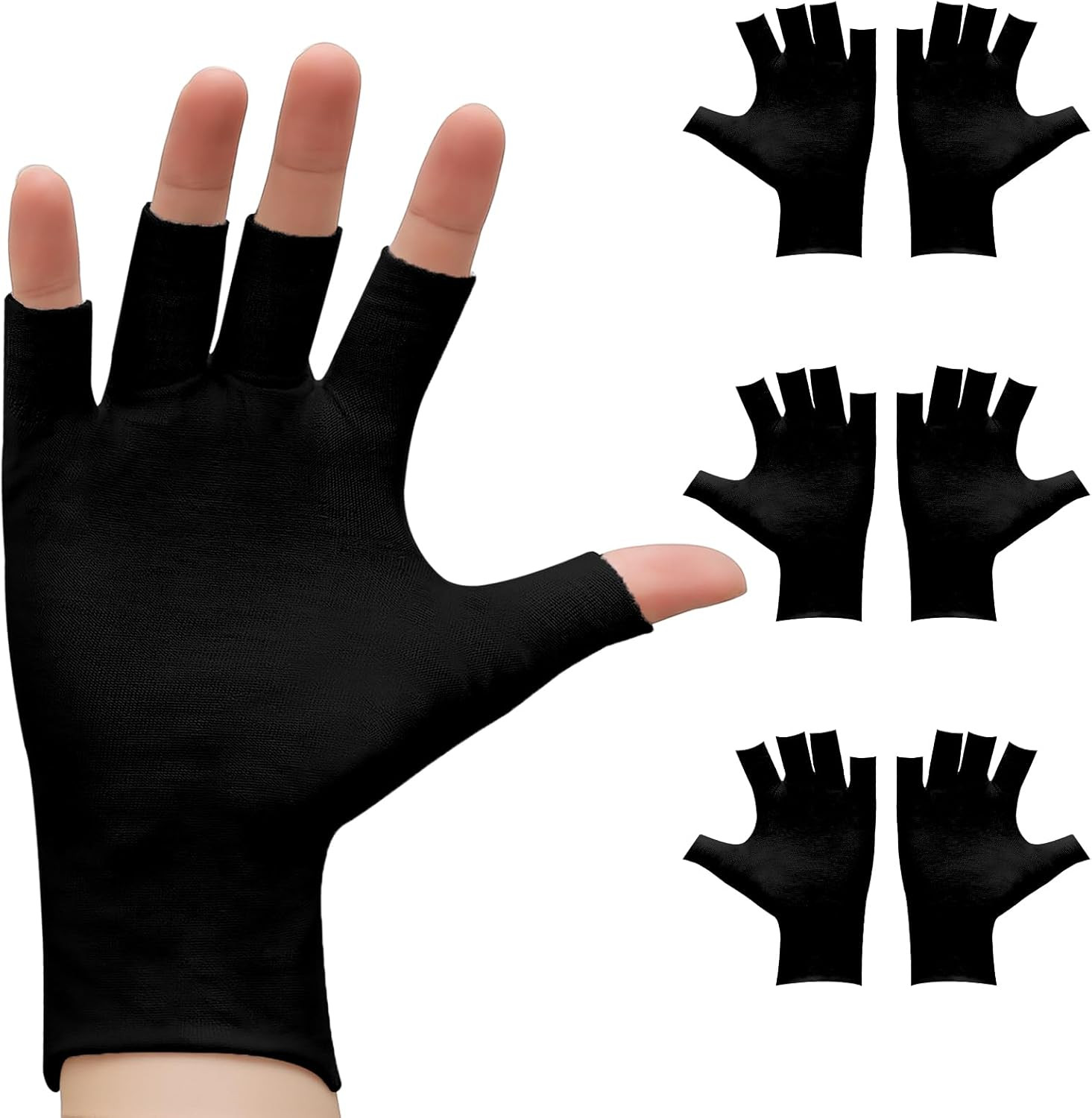 3 Pairs of Fingerless Cotton Gloves 100% Black Cotton Moisturizing Gloves for…