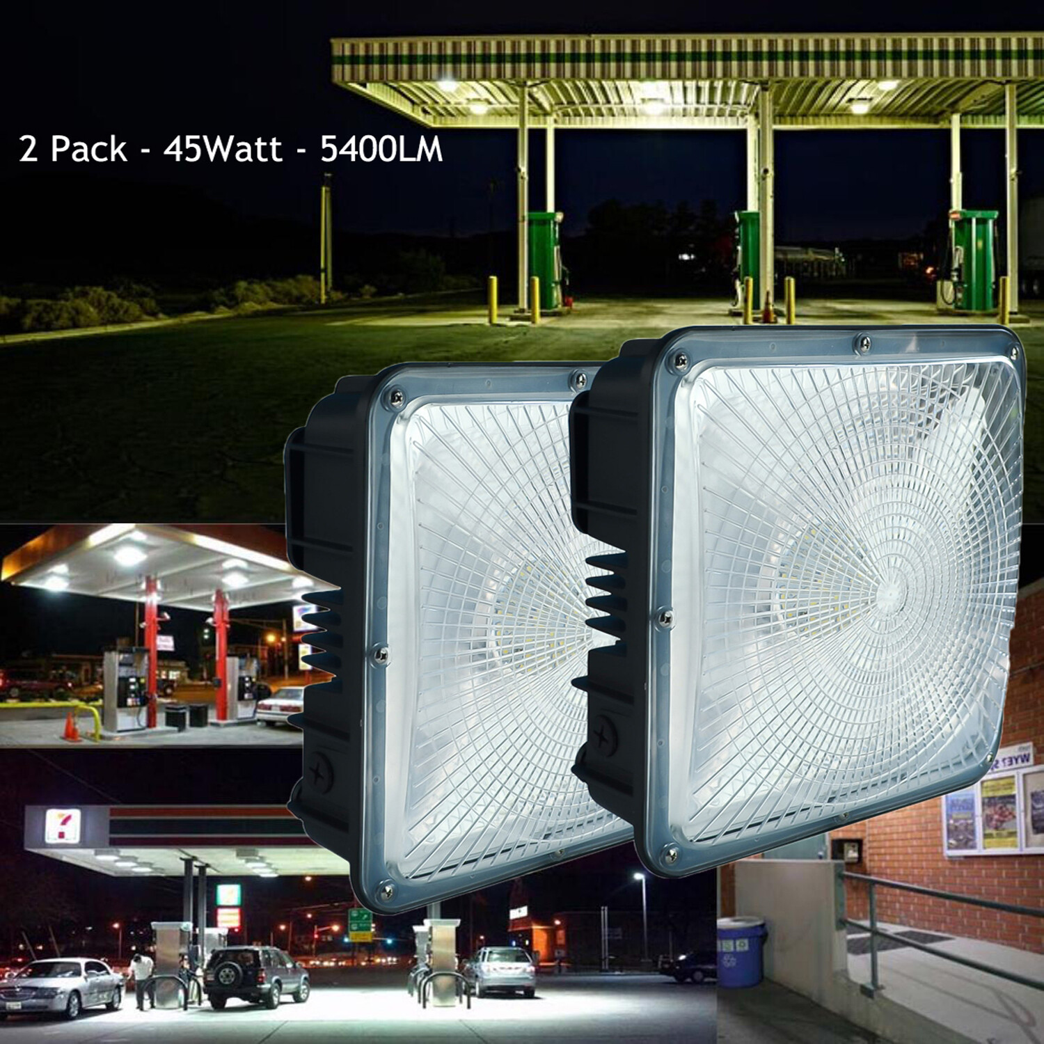2-Pack LED Canopy Light Commercial Light for Home, Gas Station, Warehouse (70W)