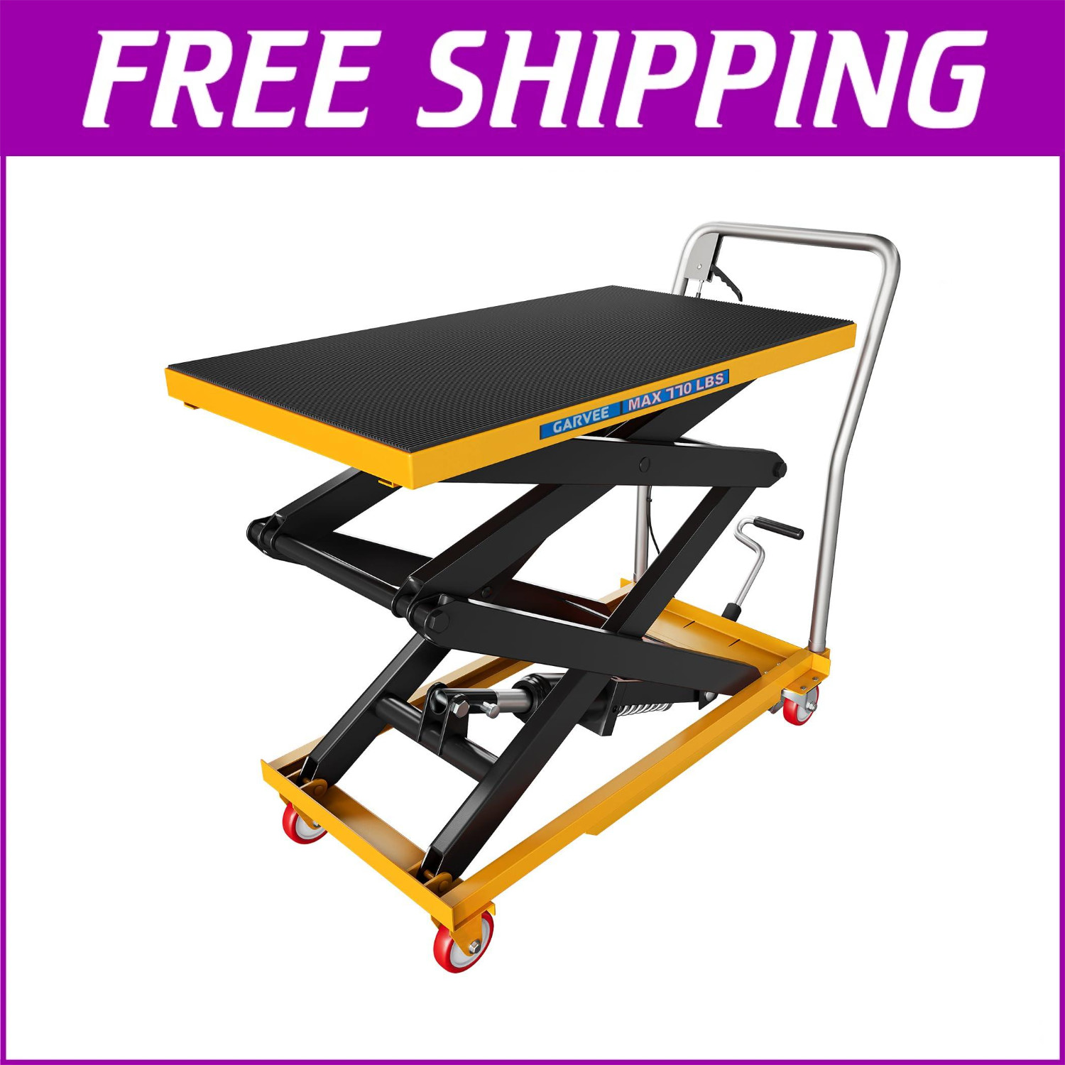 Garvee Hydraulic Lift Table Cart, 770lbs 50″ Lifting Manual Double Scissor Lift