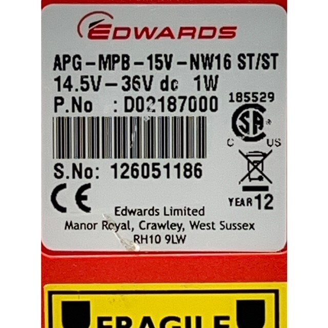 EDWARDS APG-MPB-15V-NW16 ST/ST 14.5V-36V dc 1W PIRANI GAUGE D02187000