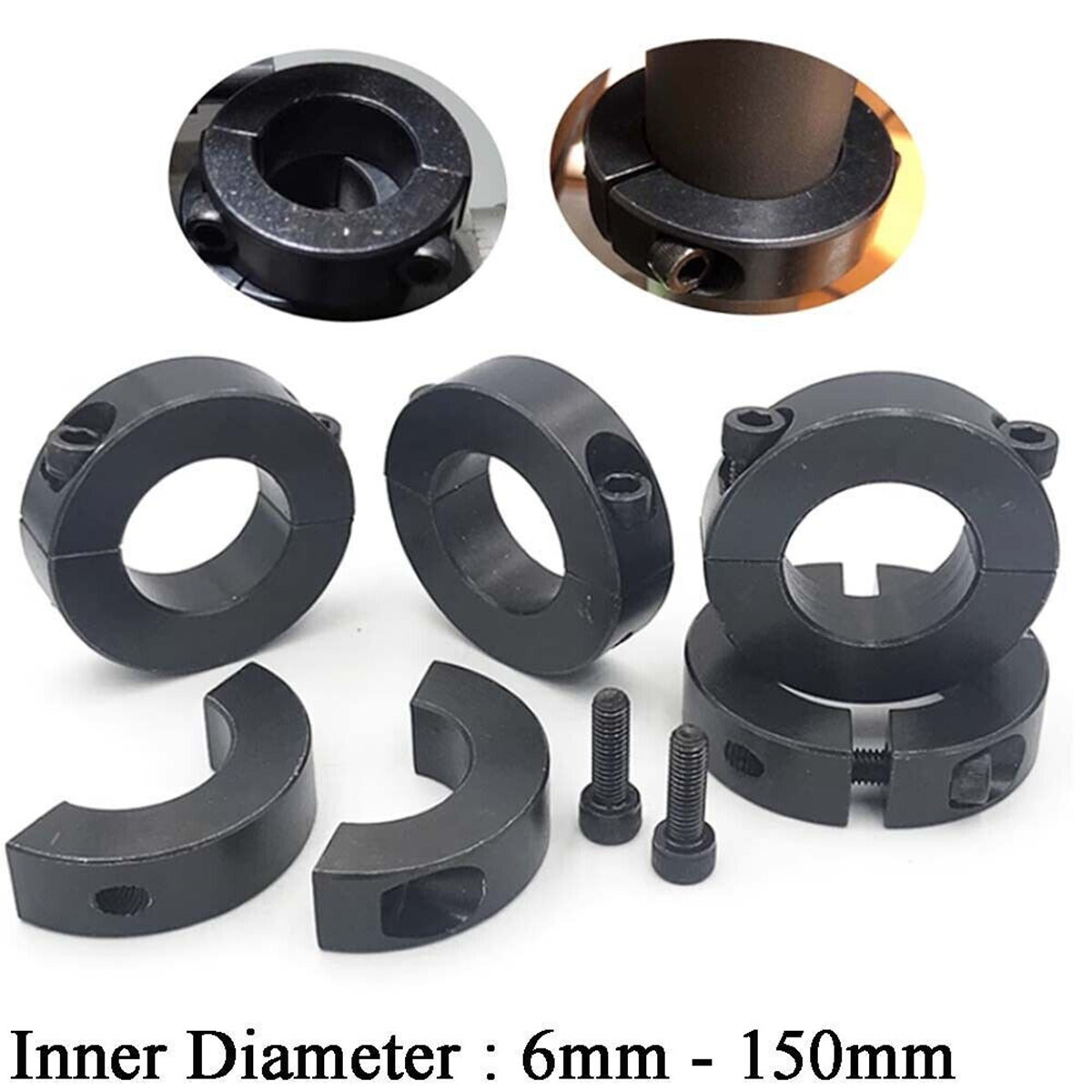 Black 45# Steel Clamp Collar Double Split 6mm To 150mm Shaft Collar With Bolts