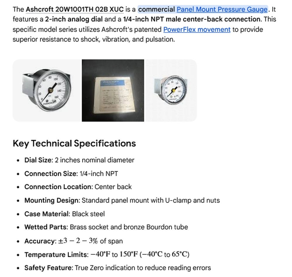 1 NEW ASHCROFT 20W1001TH 02B XUC 2″ PRESSURE GAUGE NIB ***MAKE OFFER***