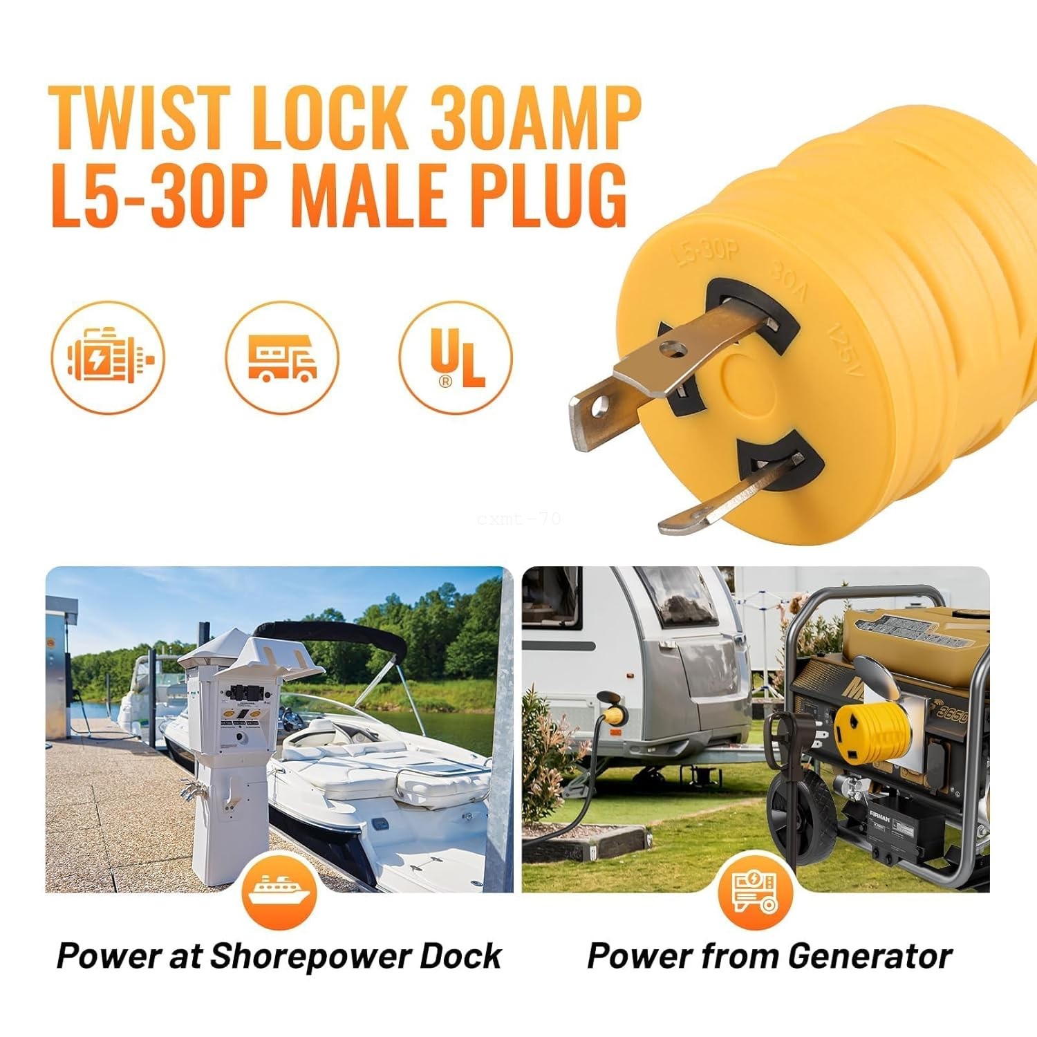 NEMA L5-30P to TT-30R Adapter Twist Lock Generator Plug for RV Trailer Camper