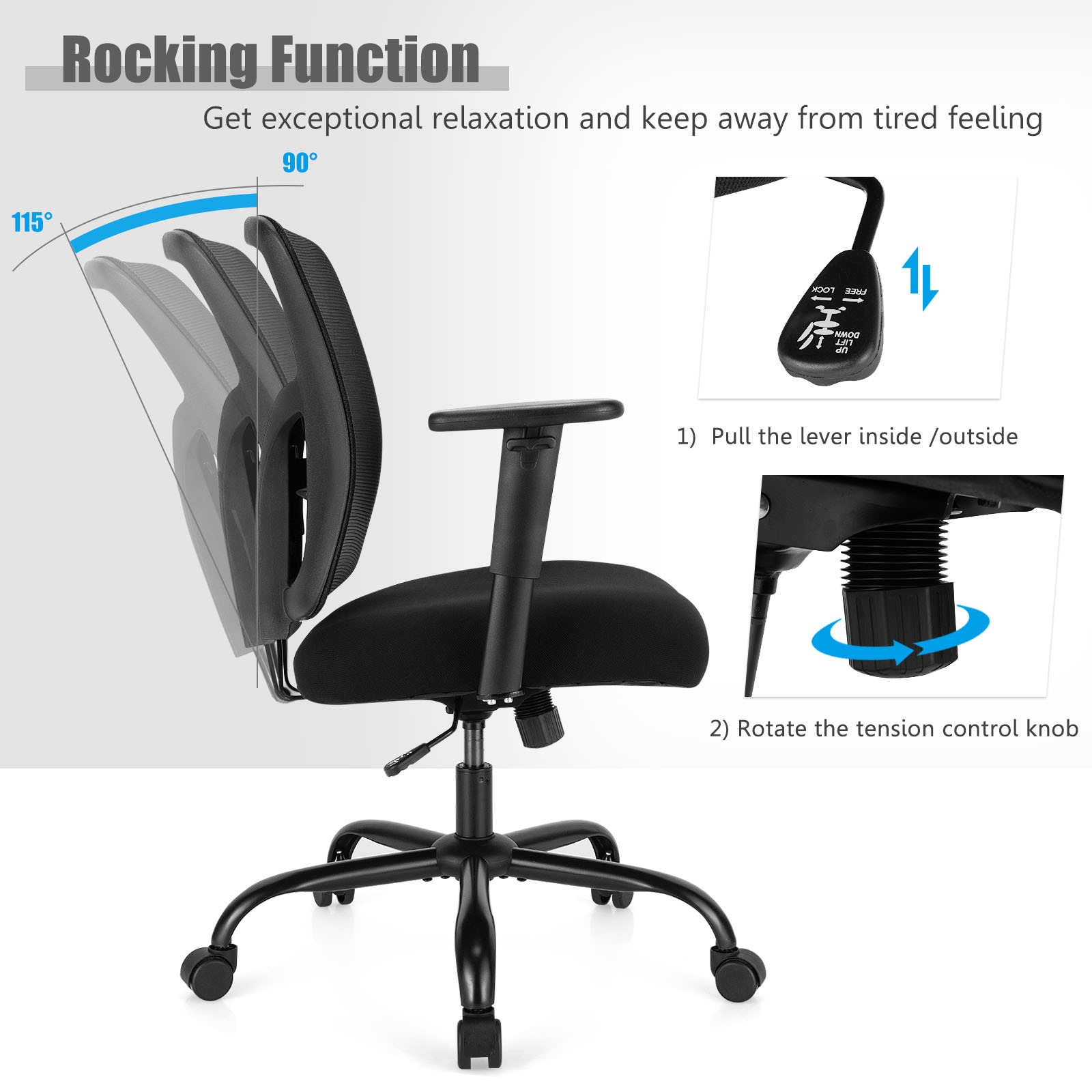 Costway 400LBS Mesh Big & Tall Office Chair Swivel Task Chair w/ Lumbar Support