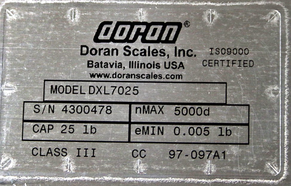 Doran 4300 4300M Checkweigh Scale w/ DLX7025 10lbx .002 4.5kgx .001 160ozx 0.05