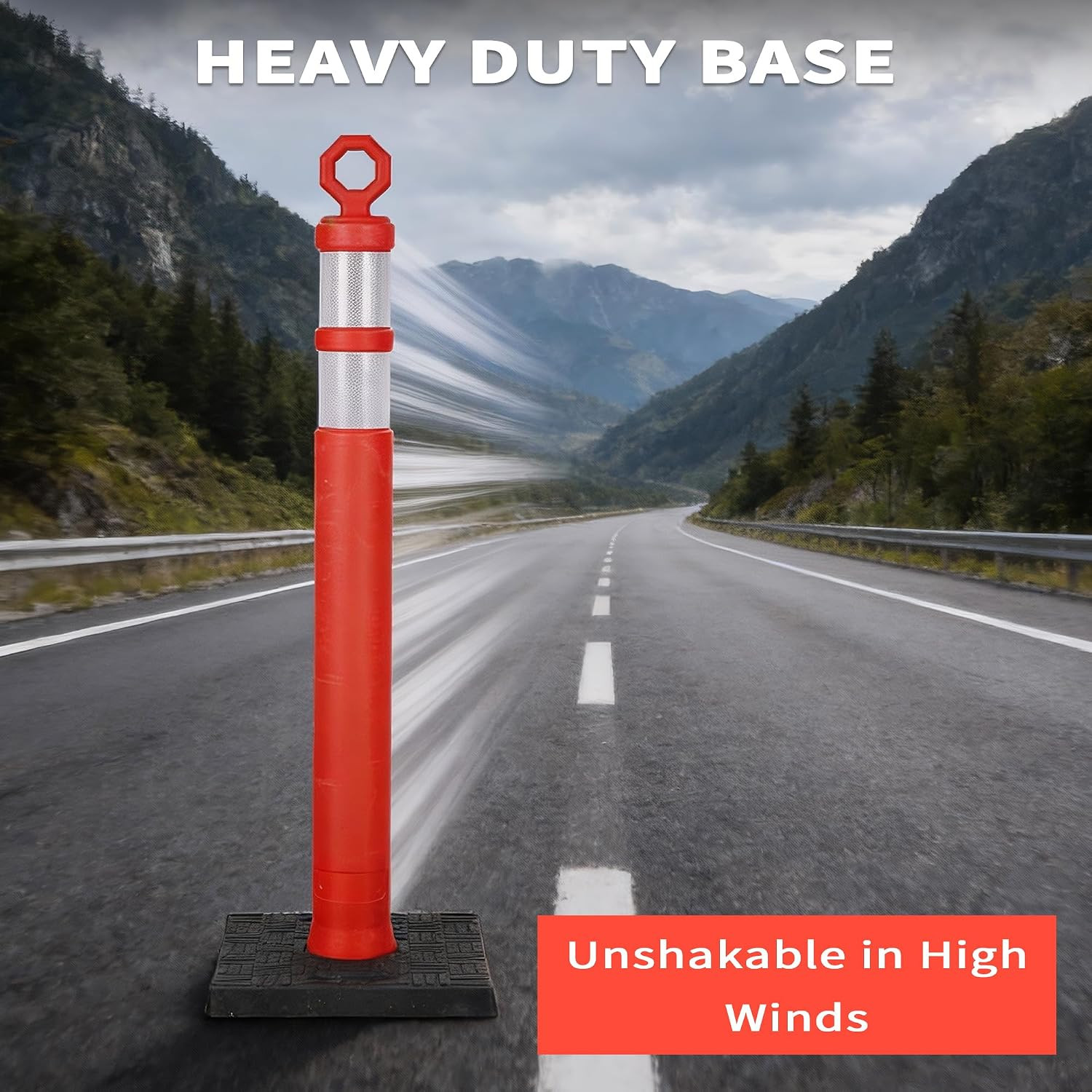 6 Pack 42 Inch Orange Traffic Delineator Posts, Heavy-Duty Safety Posts with 360