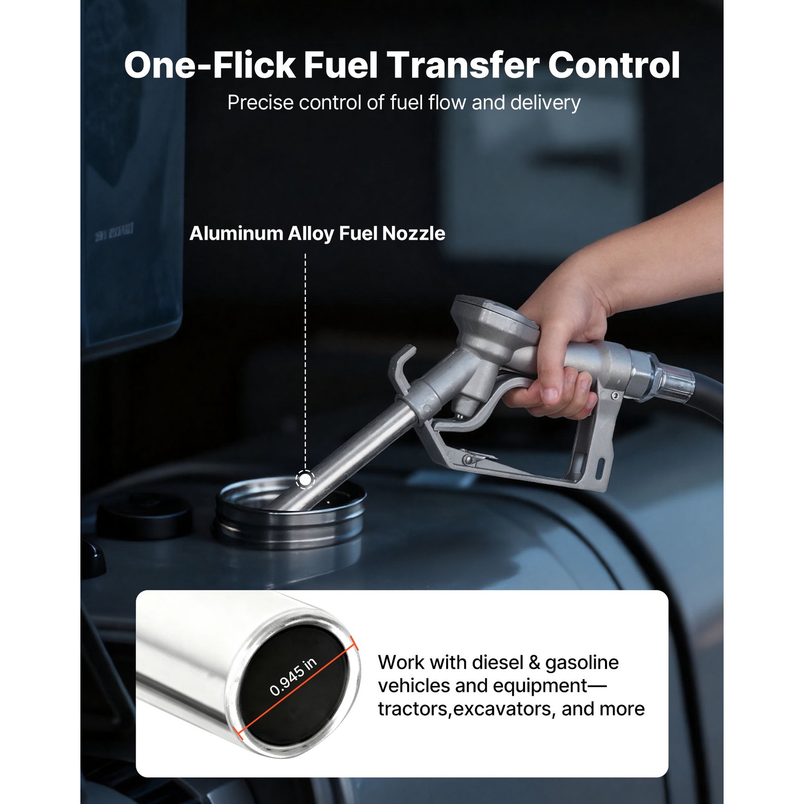 Uimoso 12V DC Fuel Transfer Pump, 15 GPM Diesel and Gasoline Pump with Nozzle