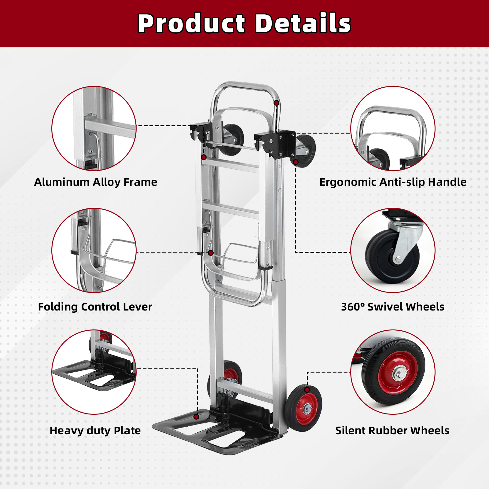 Aluminum Hand Truck 3 in 1 Folding Dolly Cart 400 lbs Capacity Heavy Duty