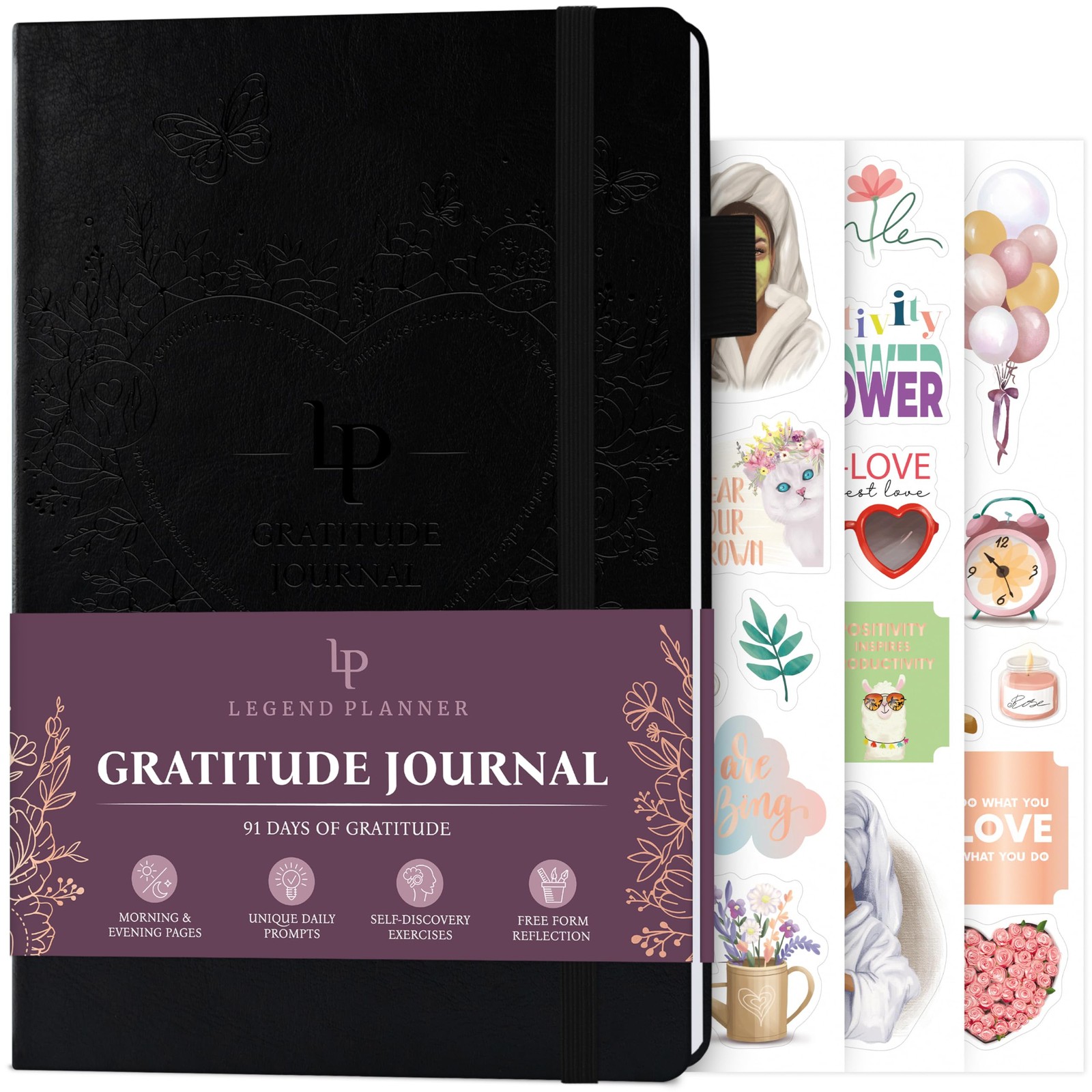 Legend Gratitude Journal – Guided Daily A5 (5.8” x 8.3”), Black debossed