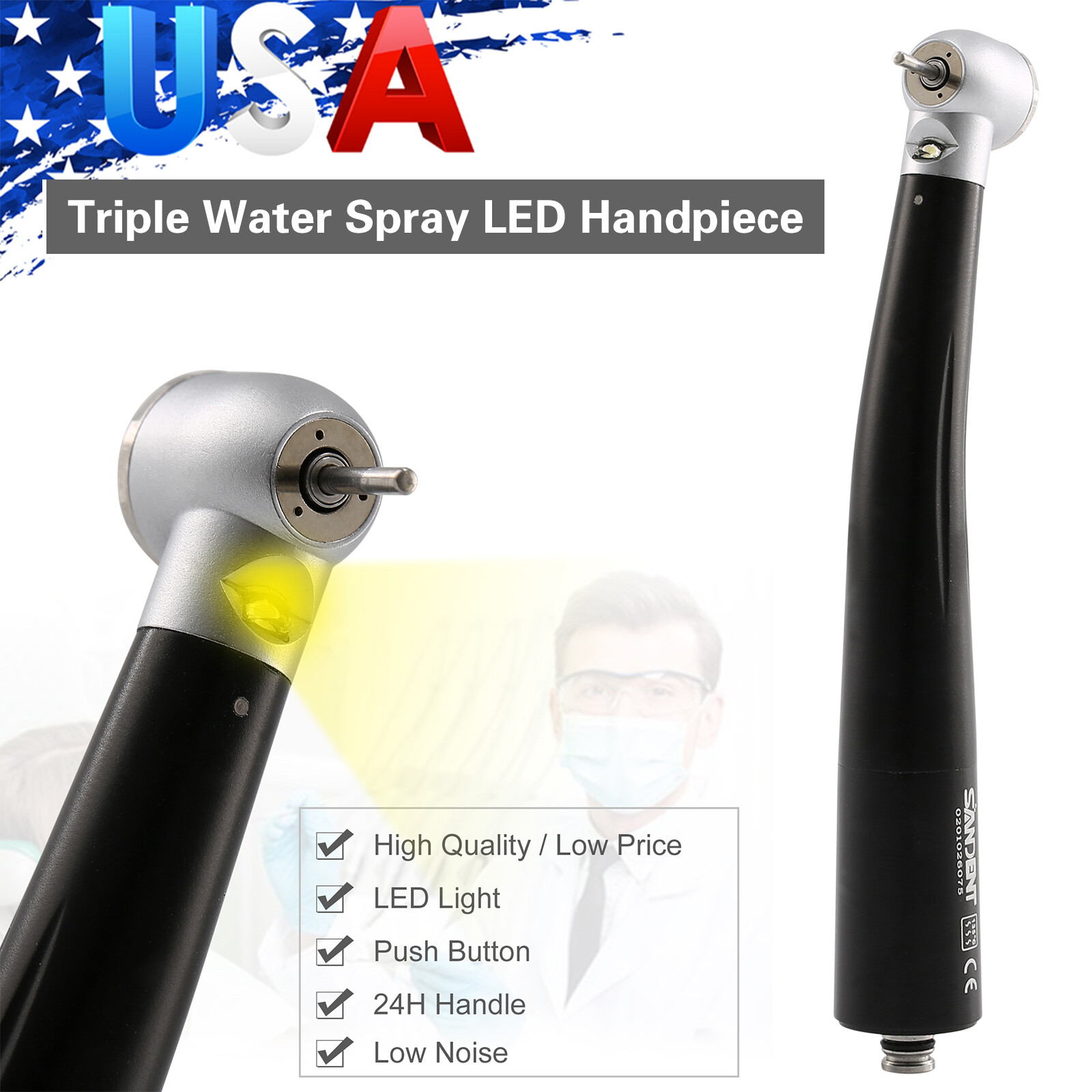 Dental LED Egenerator Fiber Optic High Handpiece for 4Hole Quick Coupler