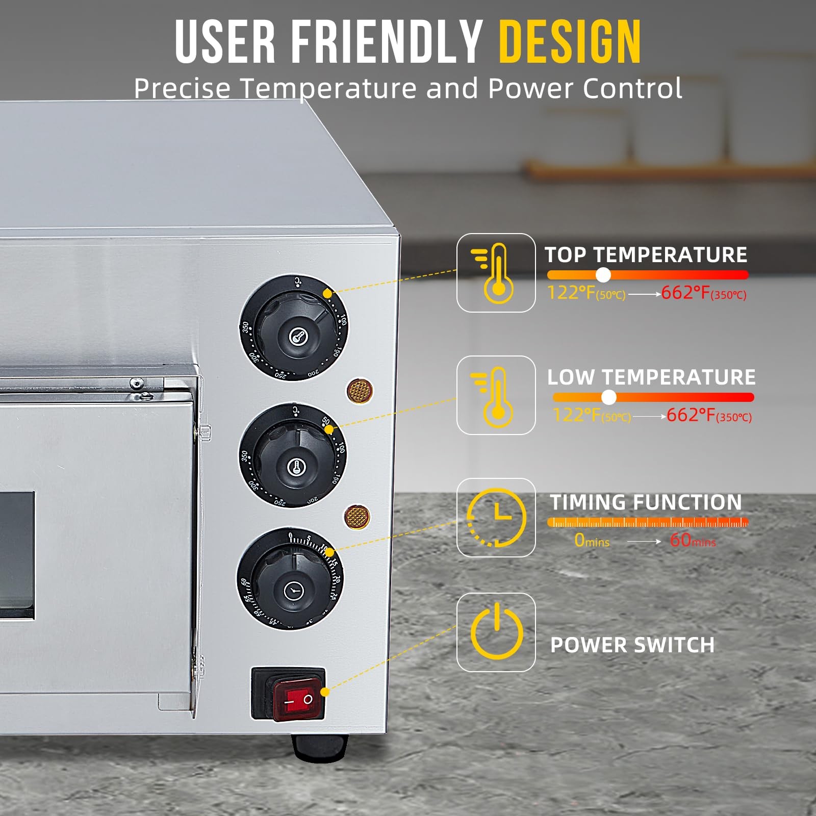 Electric Pizza Countertop, 16 in Commercial Pizza Oven with Adjustable Oven