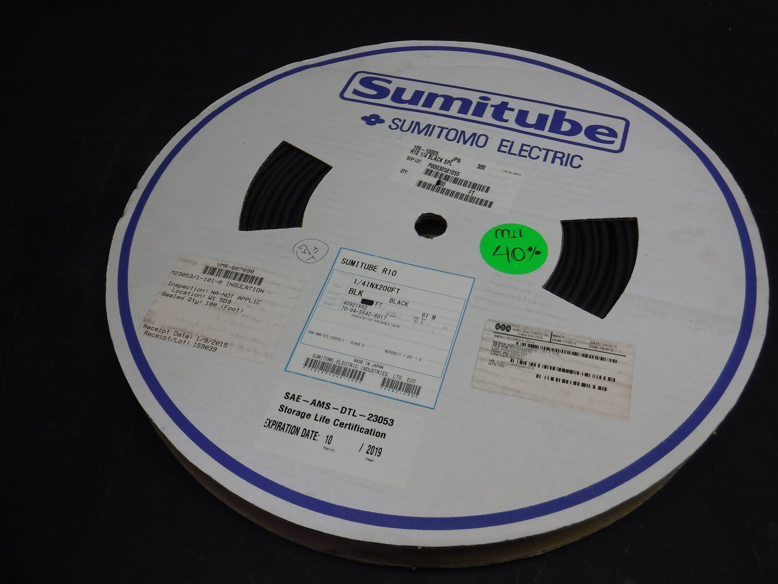 APPX 80FT Sumitomo Sumitube R10 1/4″ Black Shrink Tube M11